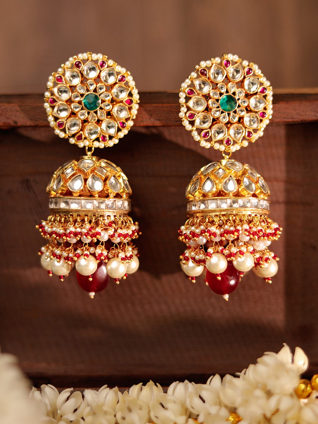 Red & green gold plated jhumka