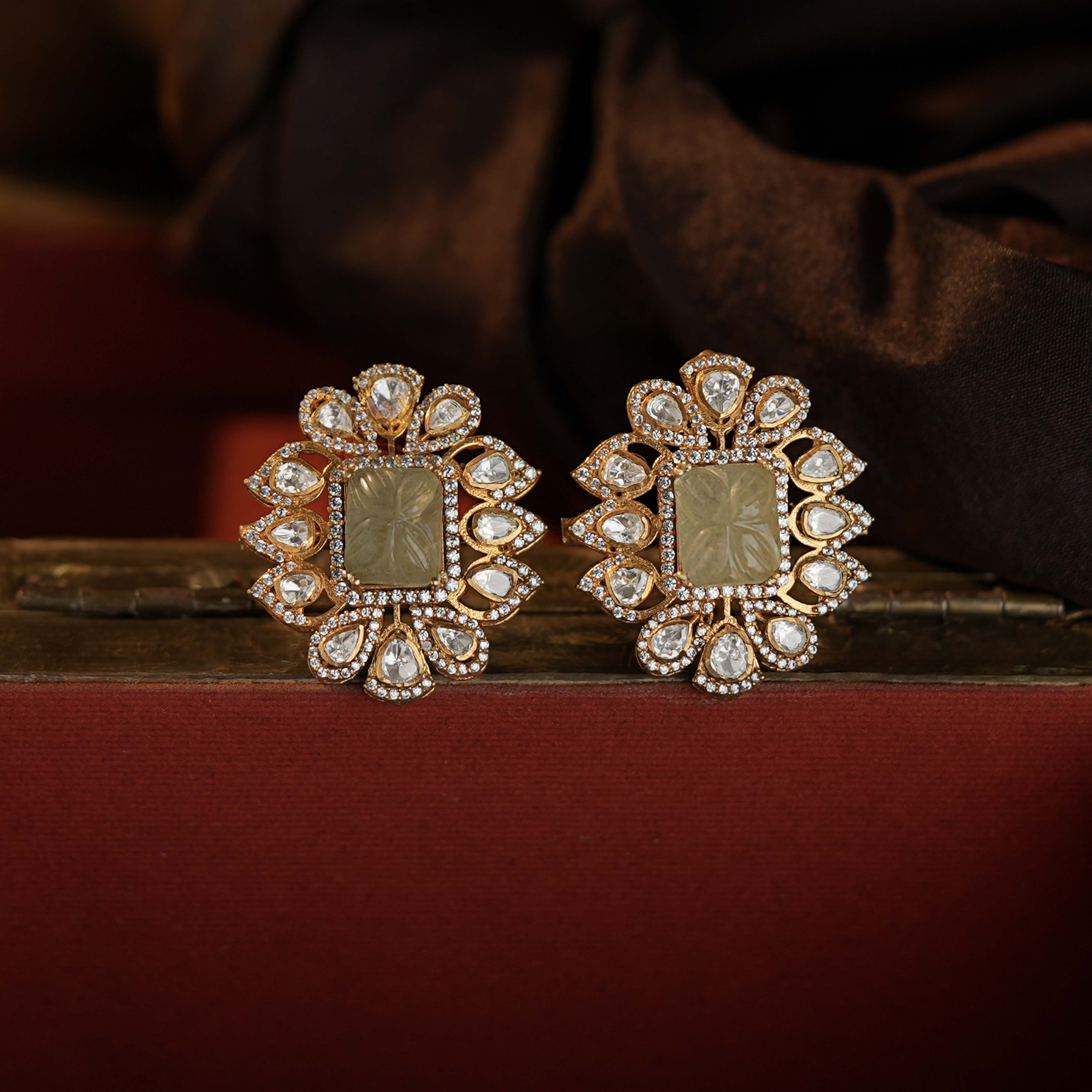 Sea green moissanite stone floral studs