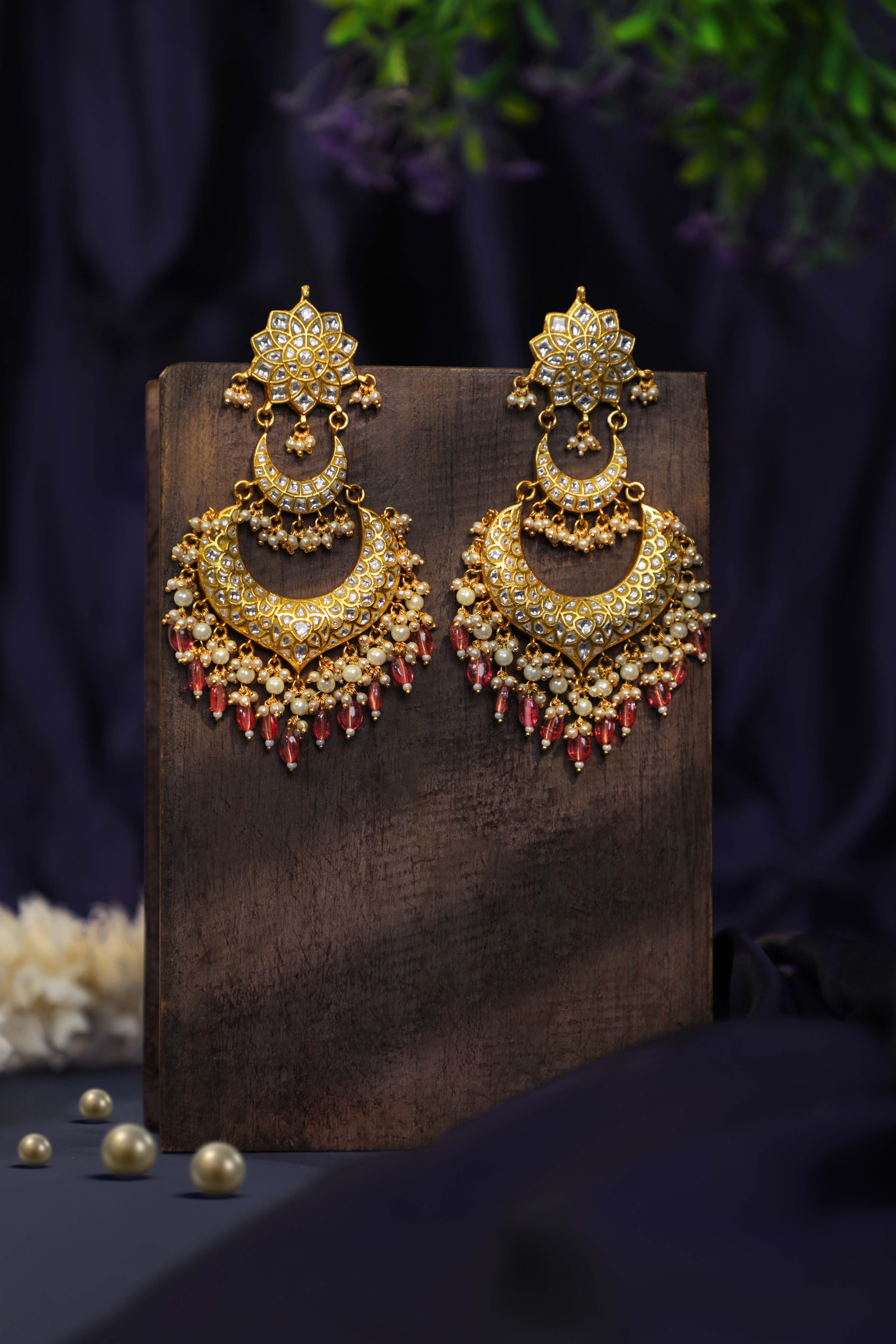 Mozonite earrings with pink drops