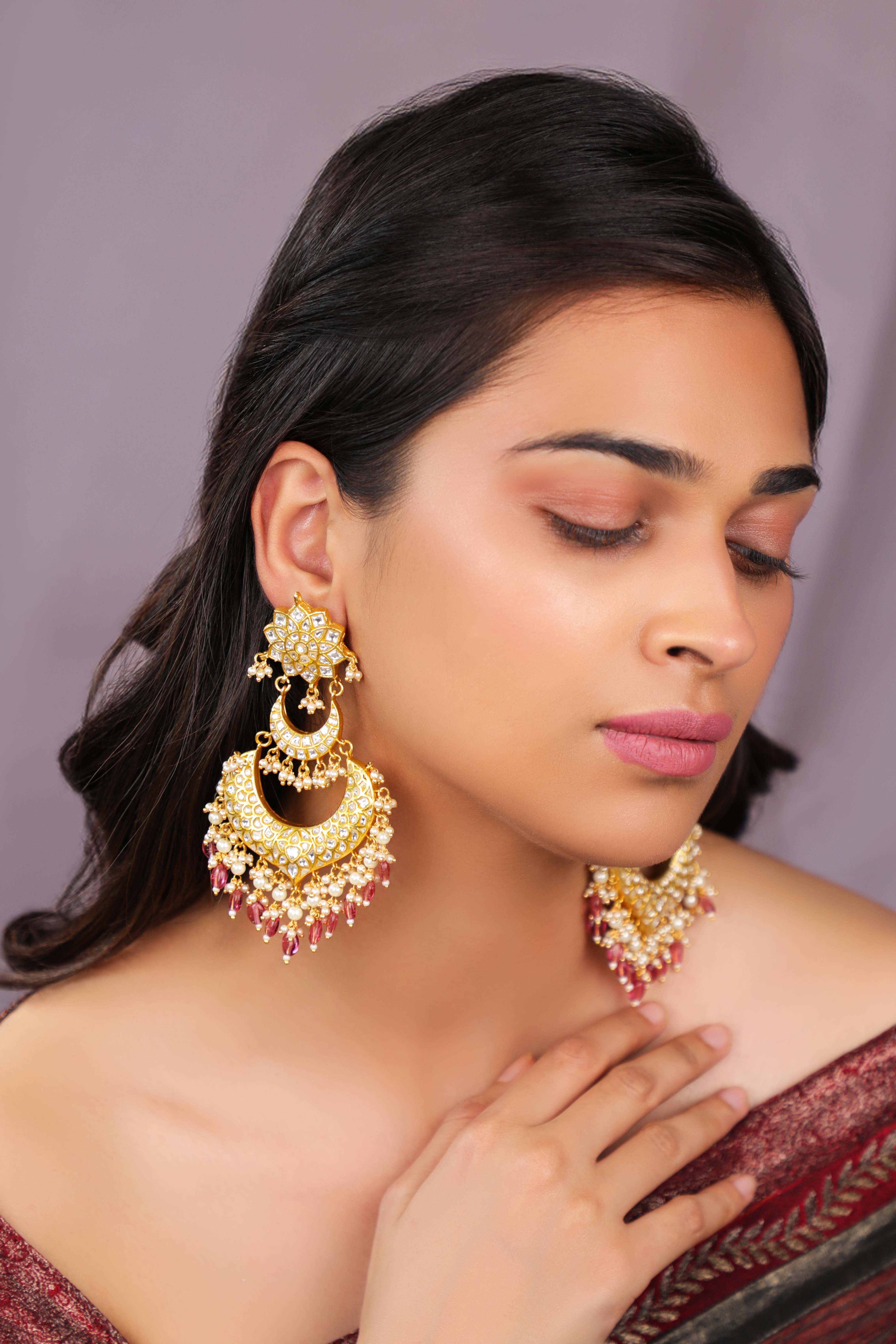 Mozonite earrings with pink drops