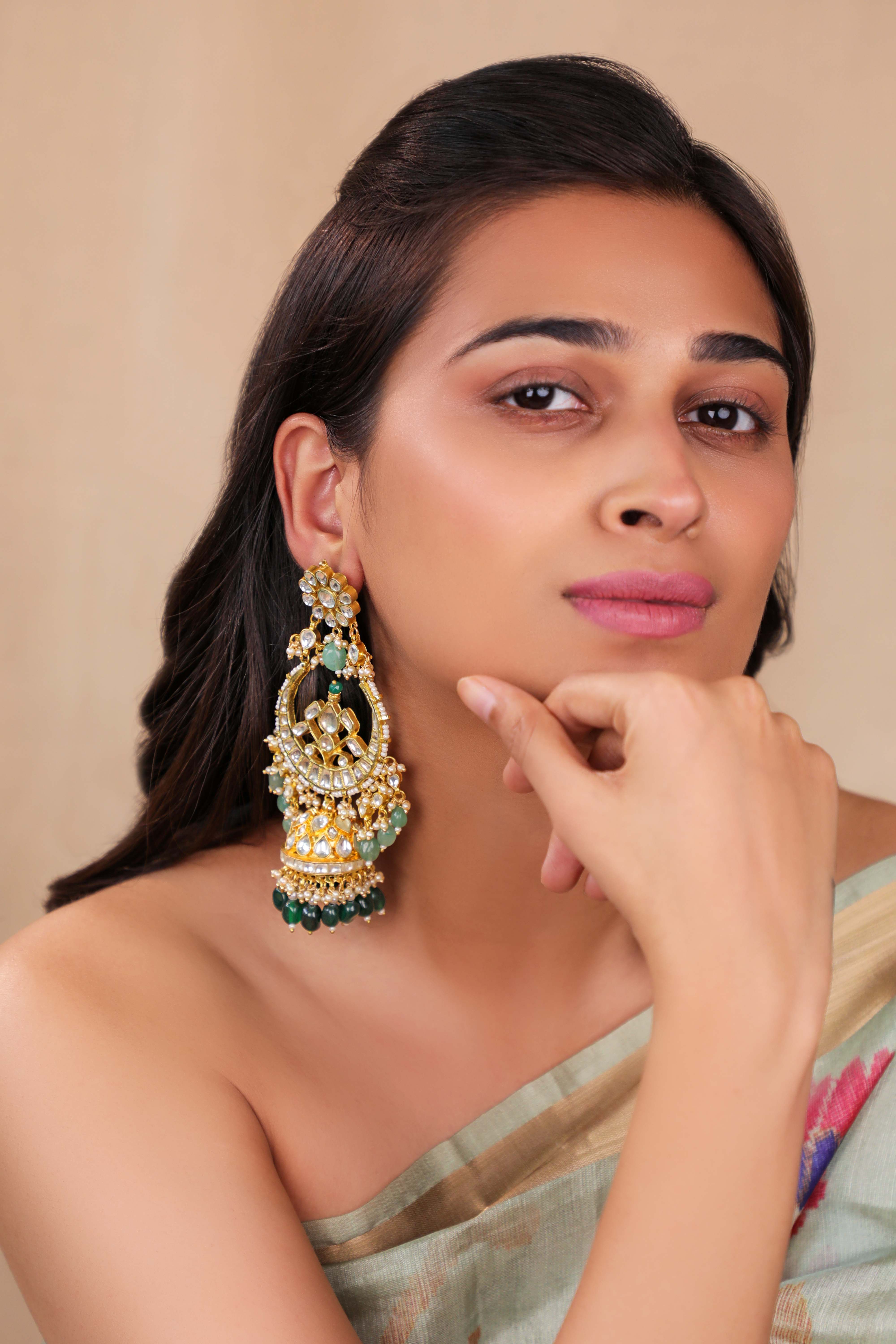 Heritage Jhumkis in emerald