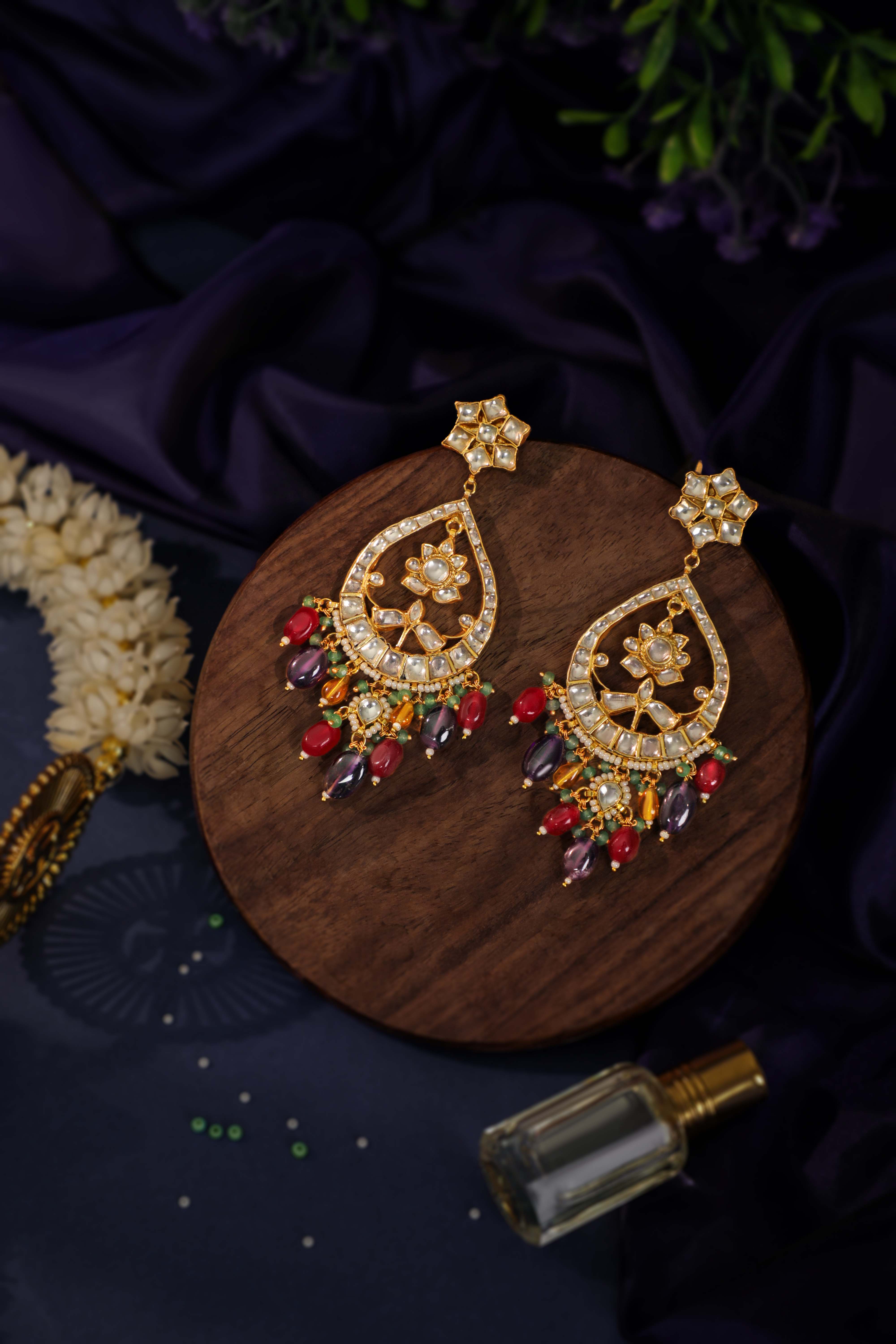 Ethnic Chaandbaali with multicolour beads