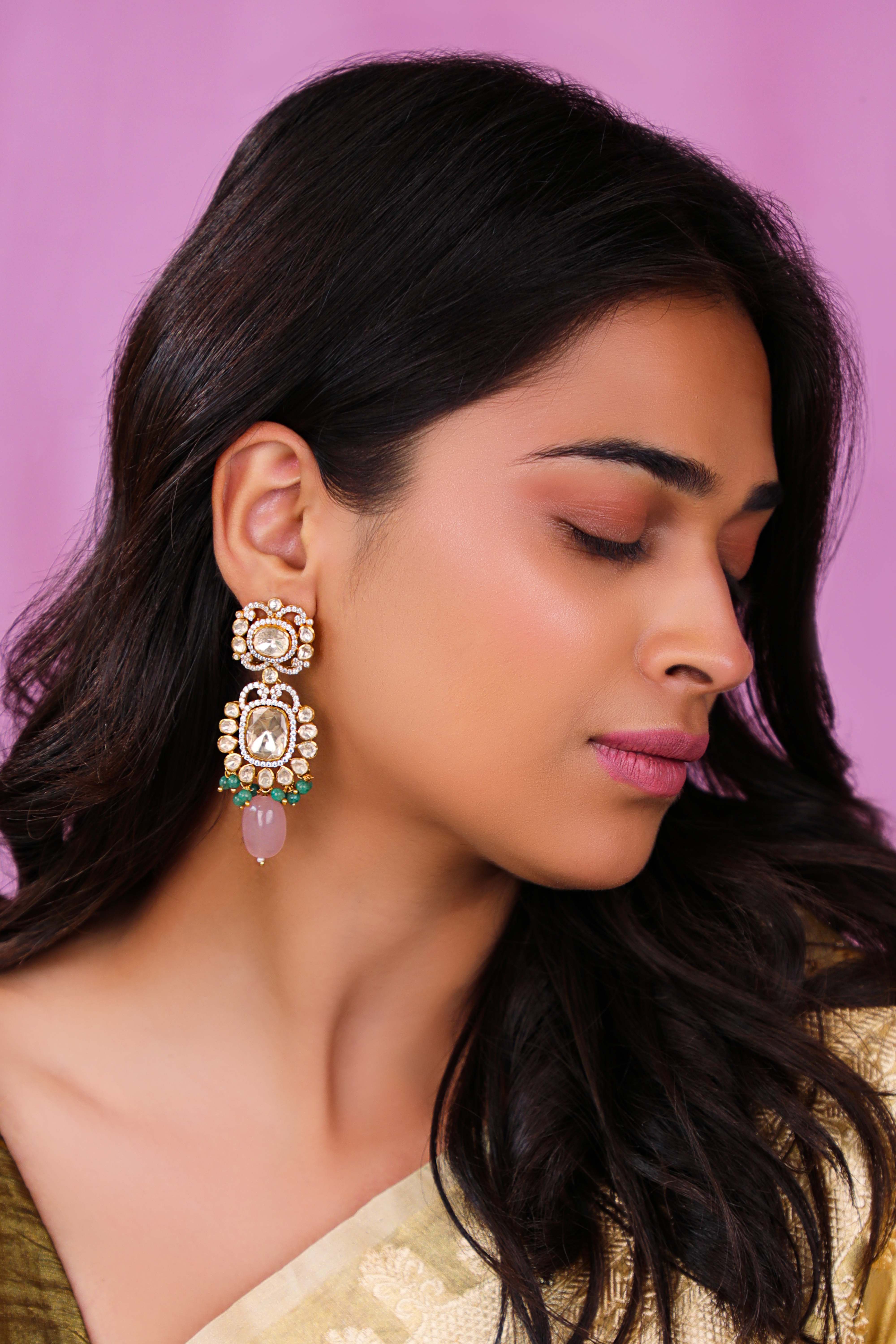 Mozanite earings with pastel beads