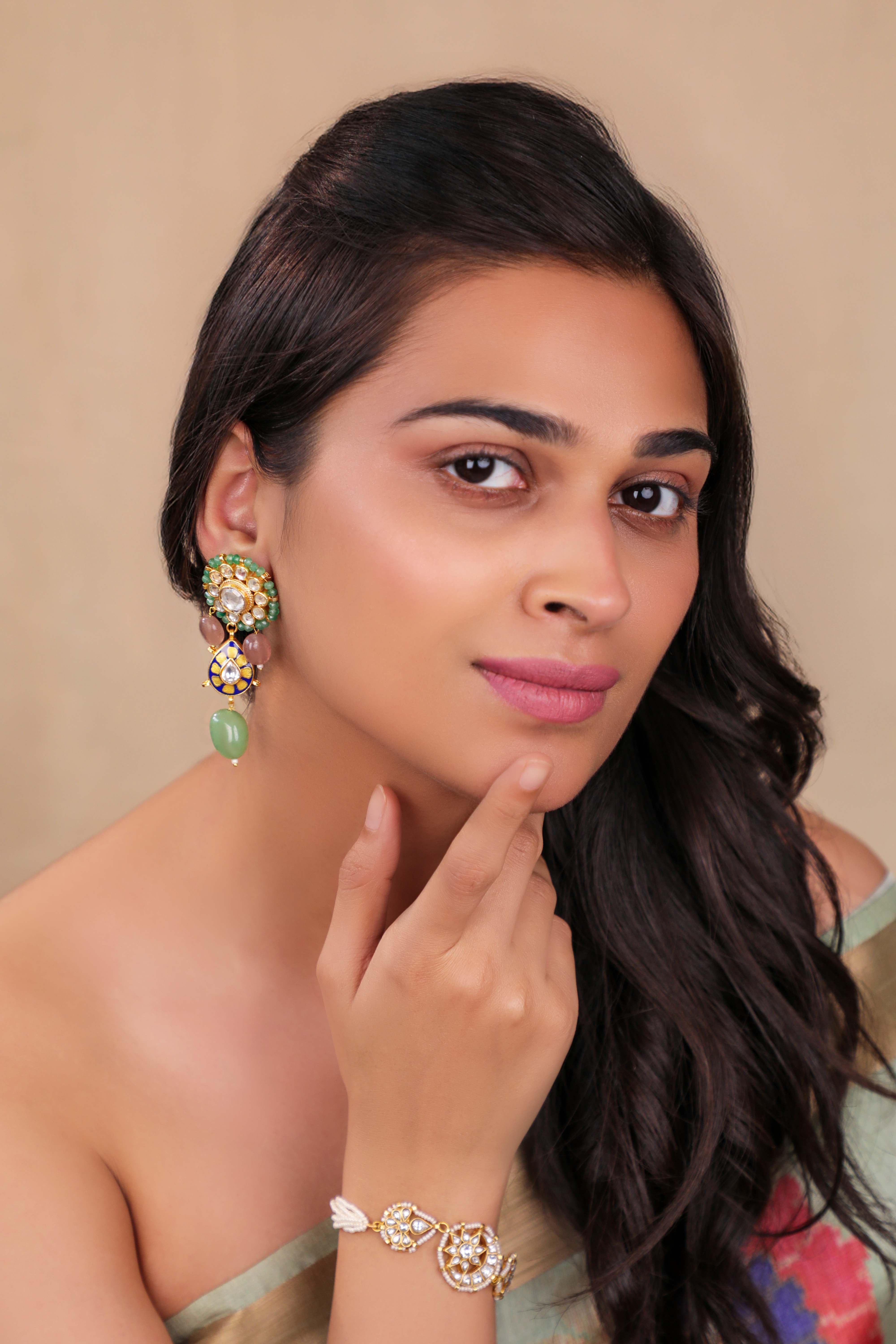 Delicate stud earings with pastel drops