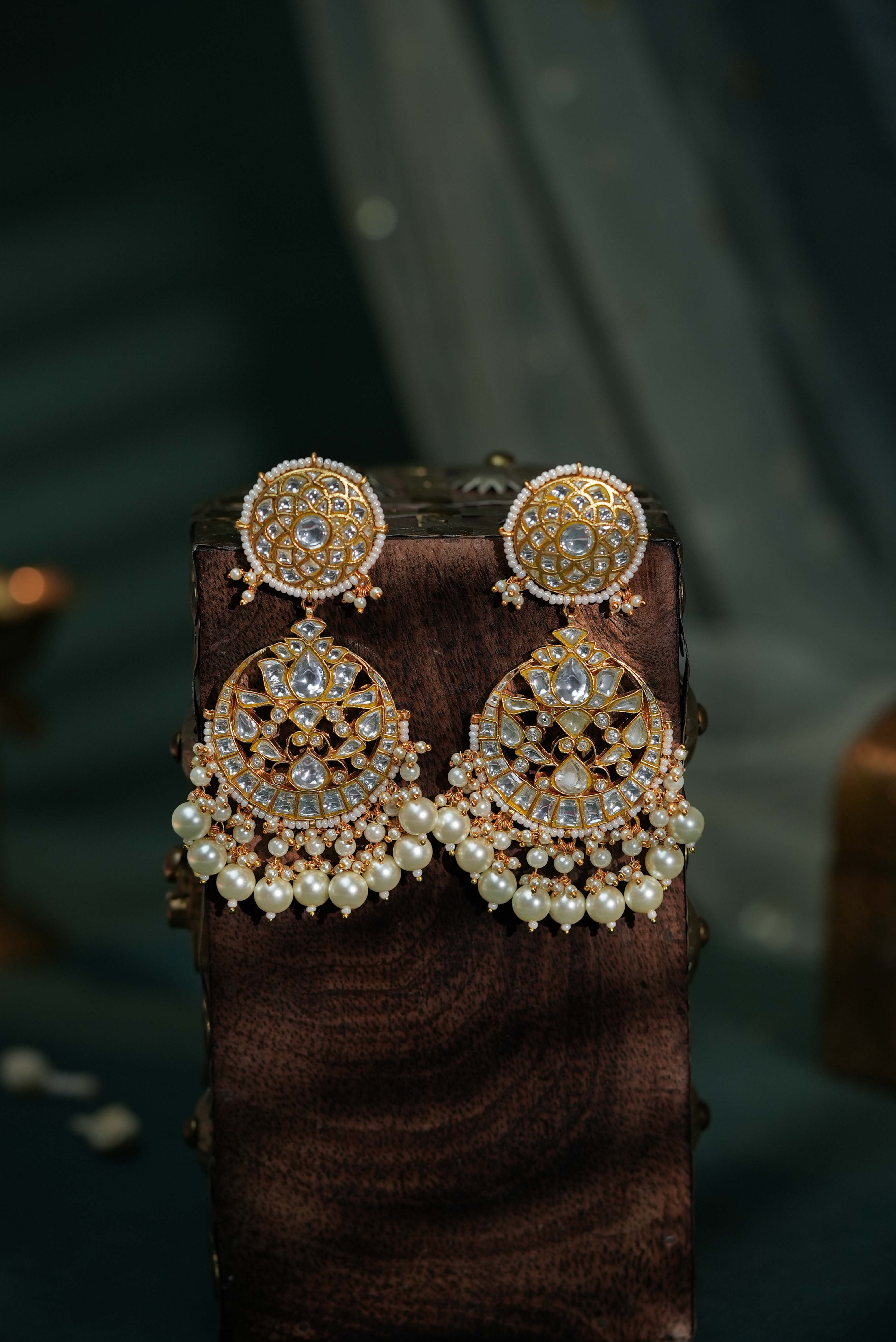Statement chandbali earings with pearl drops