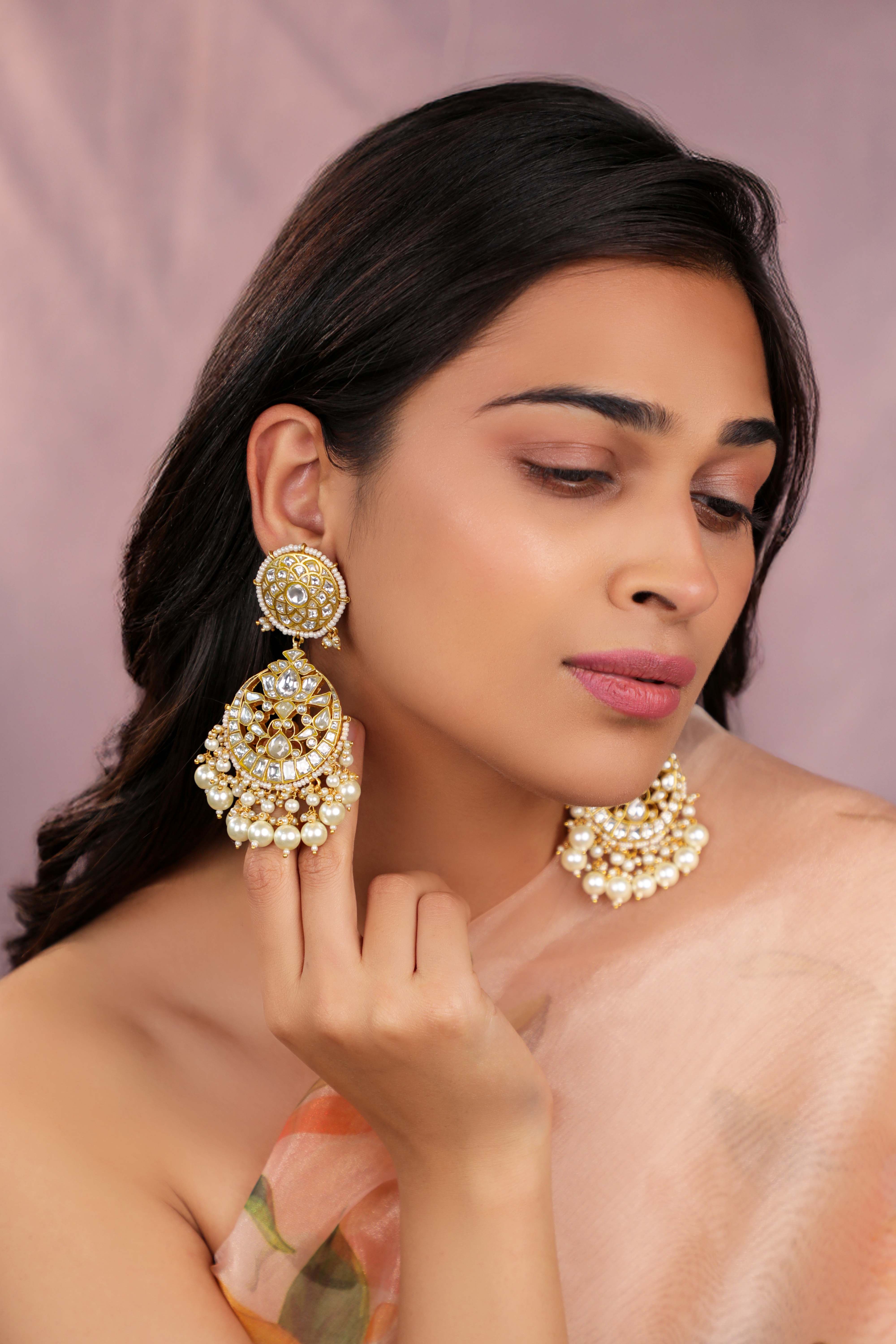 Statement chandbali earings with pearl drops