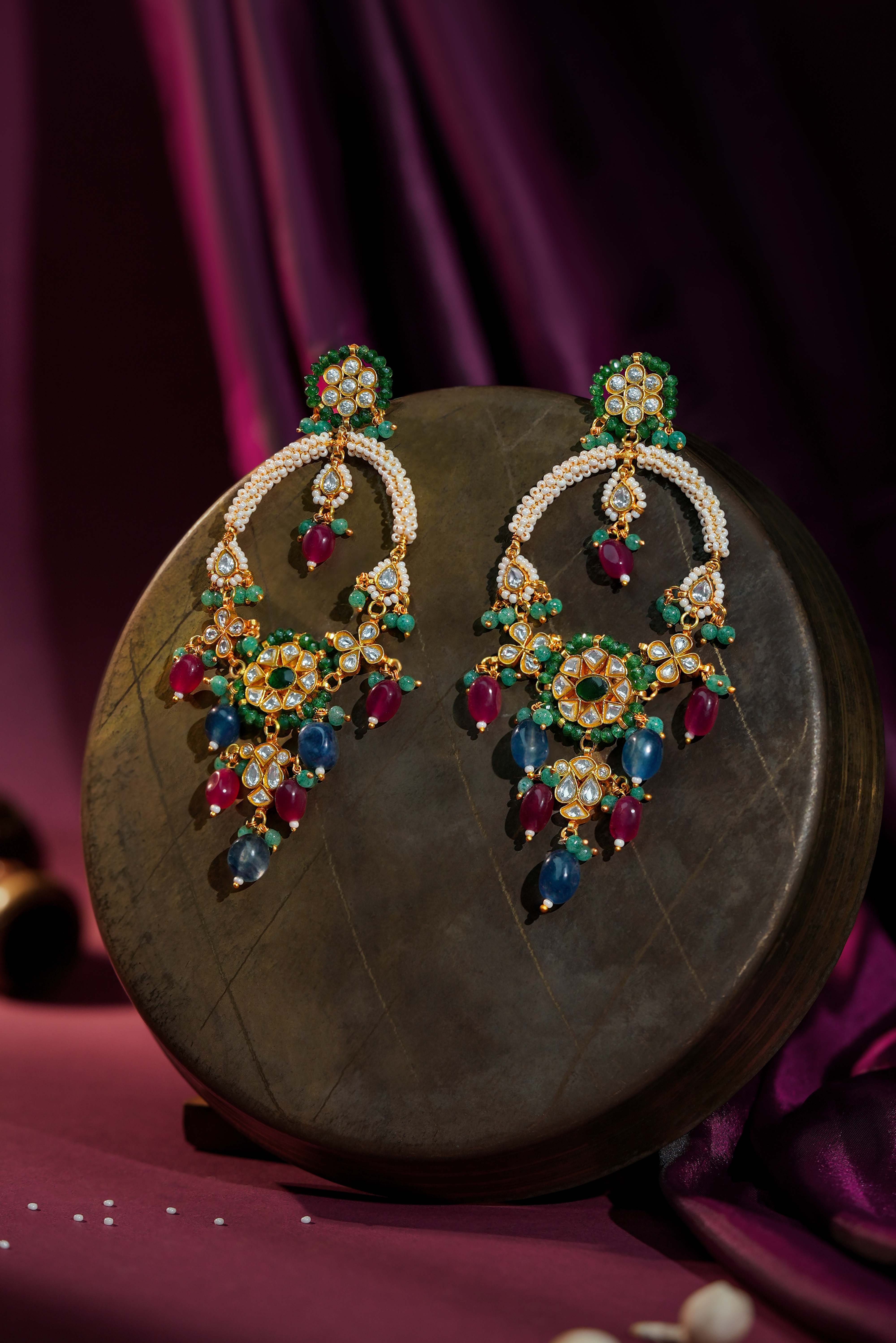 Desi Sabya style earings with multicolour beads