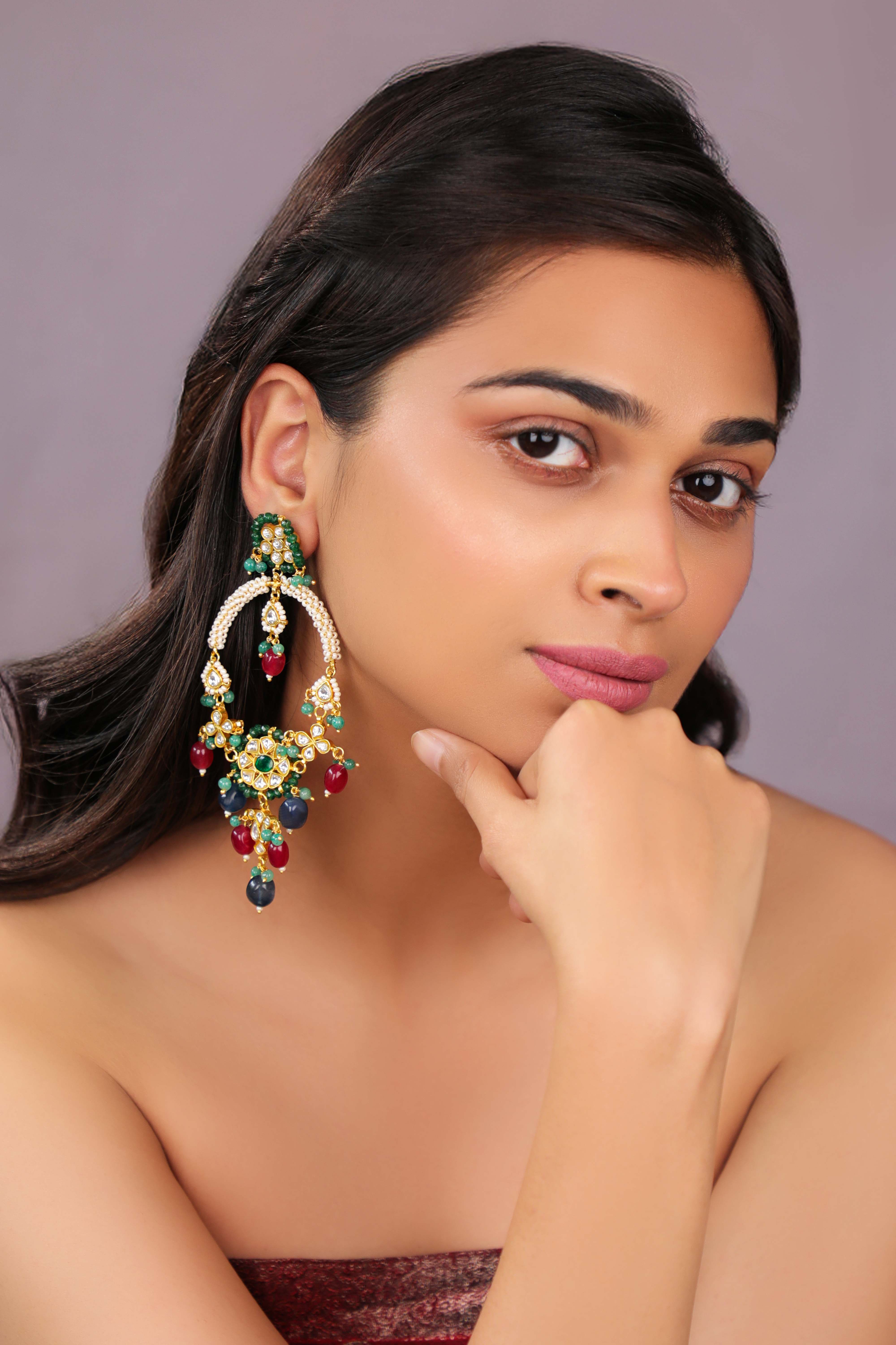 Desi Sabya style earings with multicolour beads