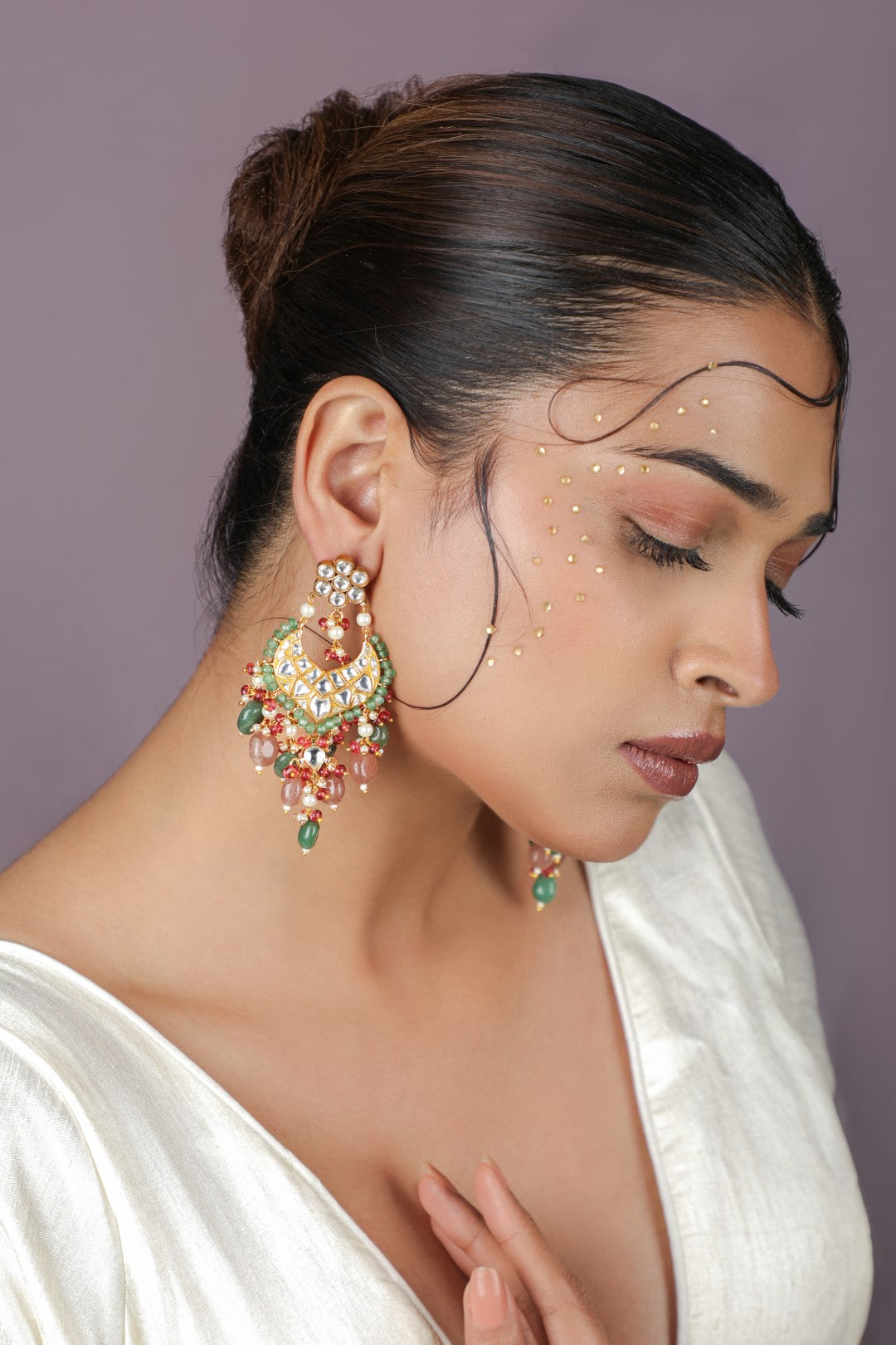 Semi precious sea green stone chandbali earrings