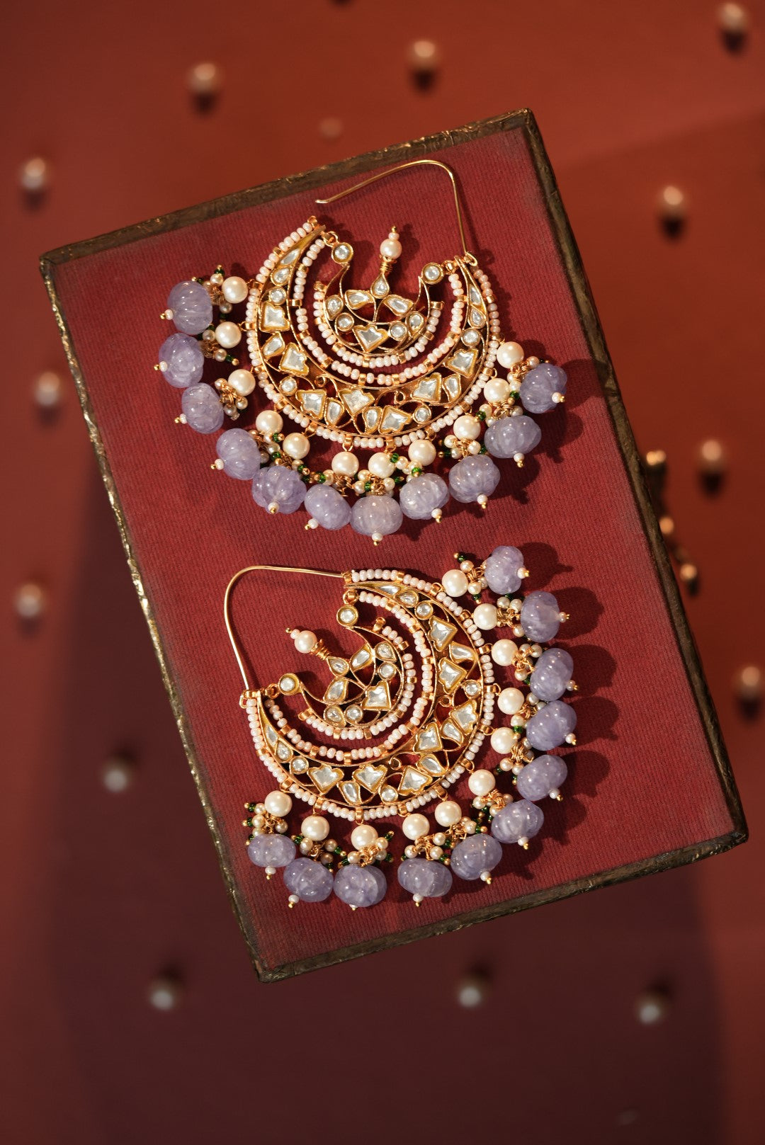 Gold tone plated purple saphire beads chandbaali