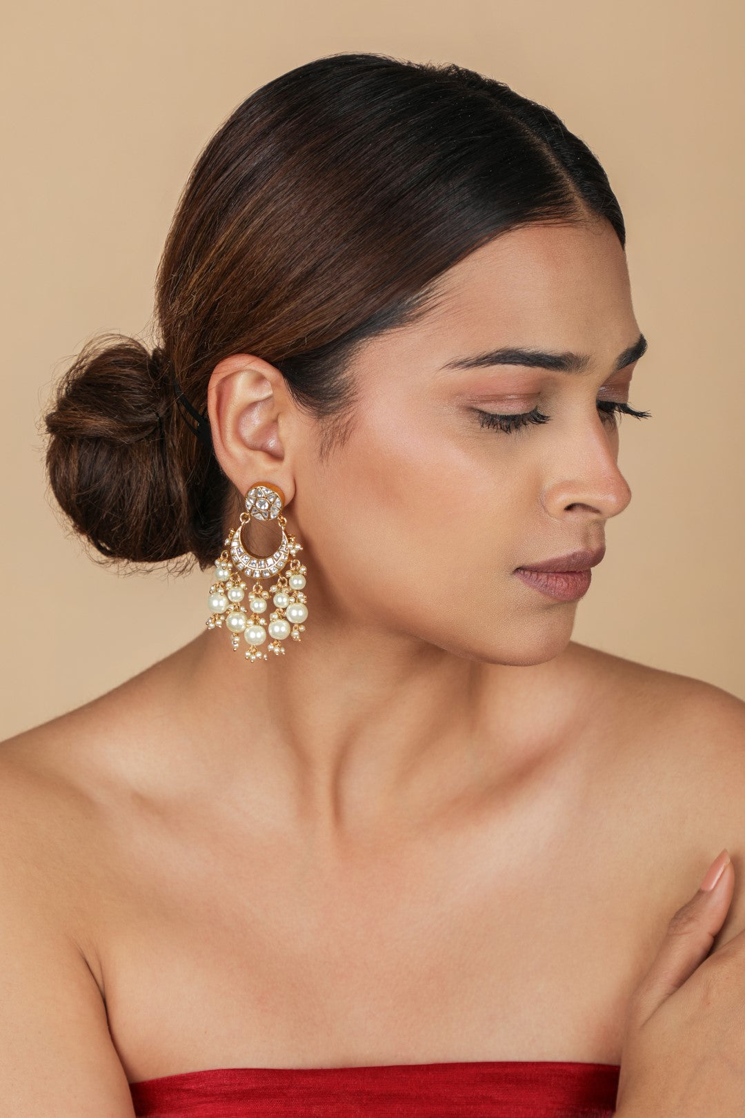 Gold plated pearl chandbaali earrings