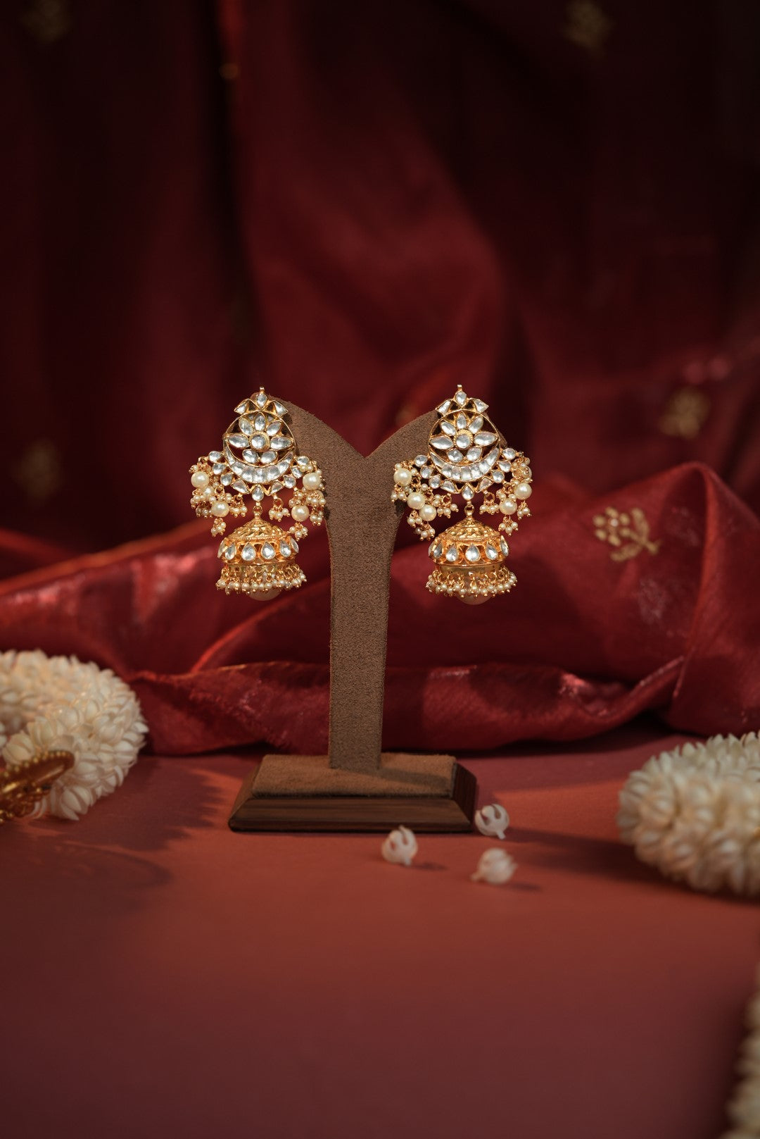 White hangings gold plated jhumka
