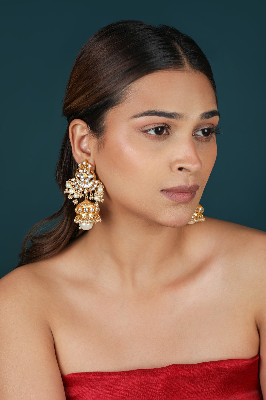 White hangings gold plated jhumka