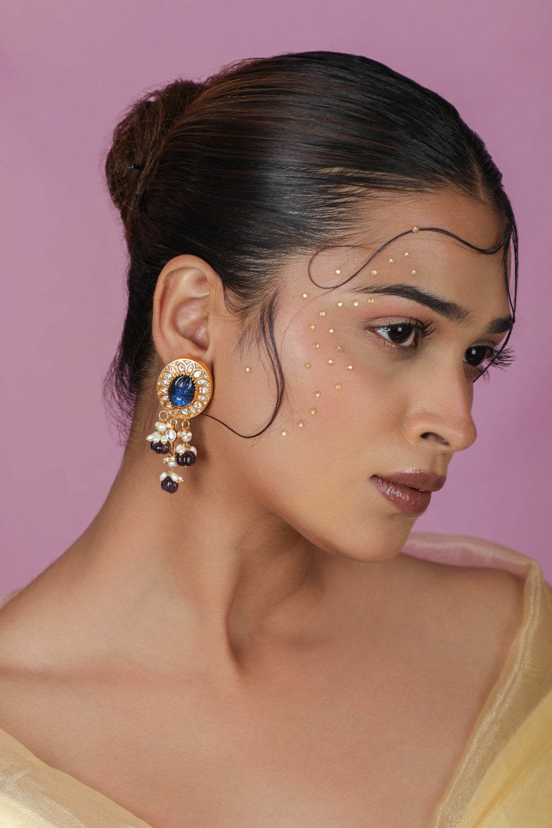 Delicate handcrafted Blue saphire carved stone Earrings