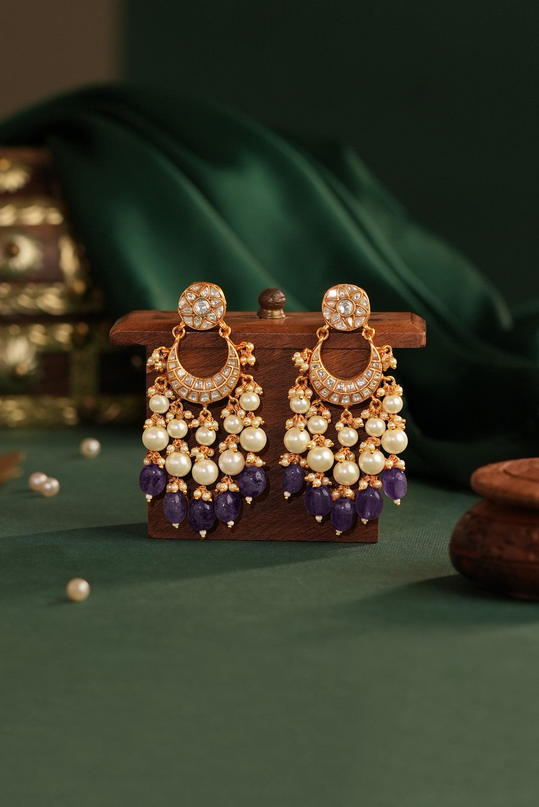 Purple beads with pearl beaded chandbaali