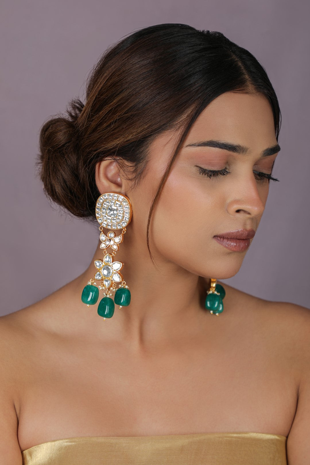 Gold-toned kundan jadtar earrings