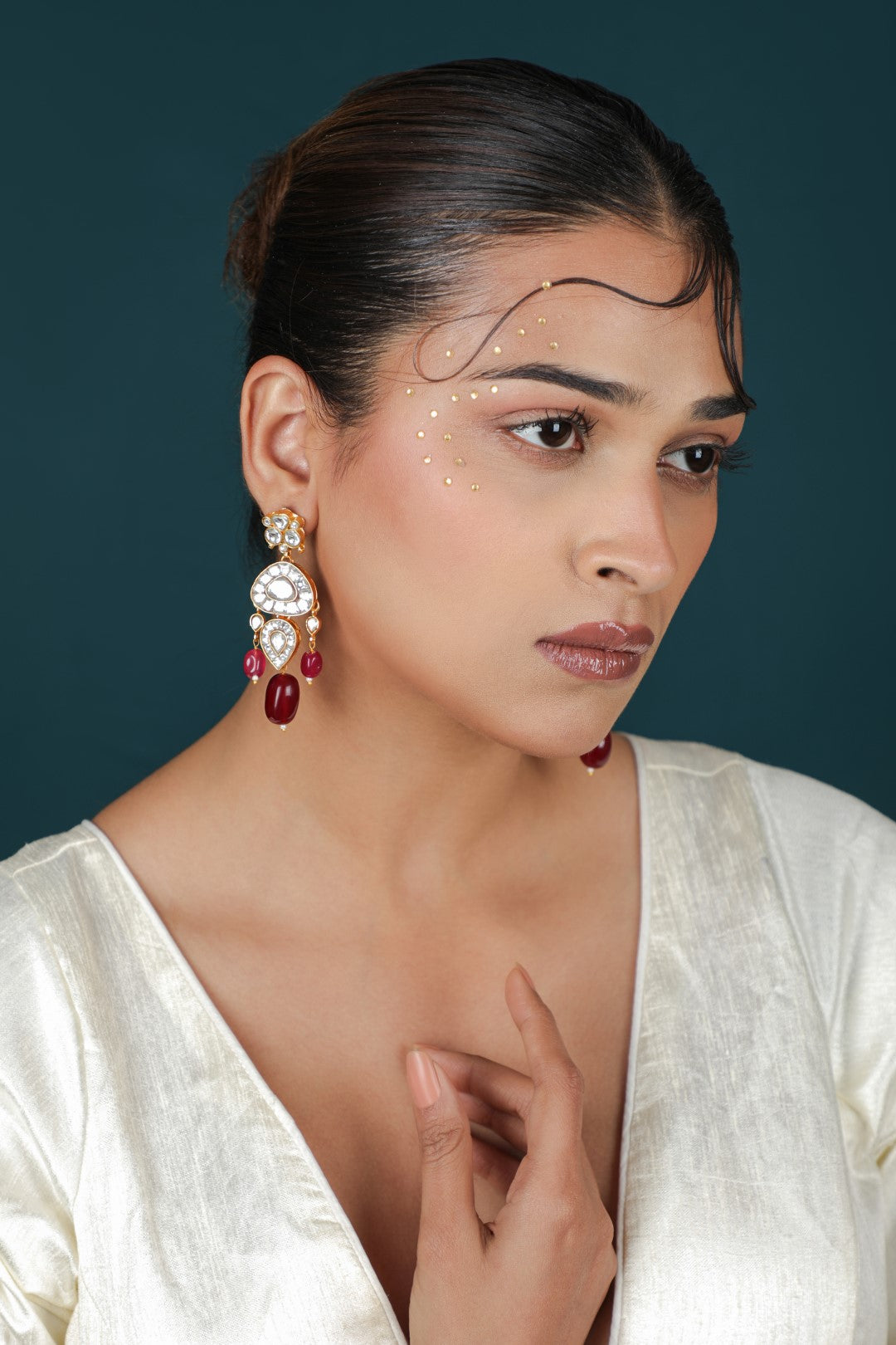 Ethnic Kundan Earring Pendant with Ruby Drops