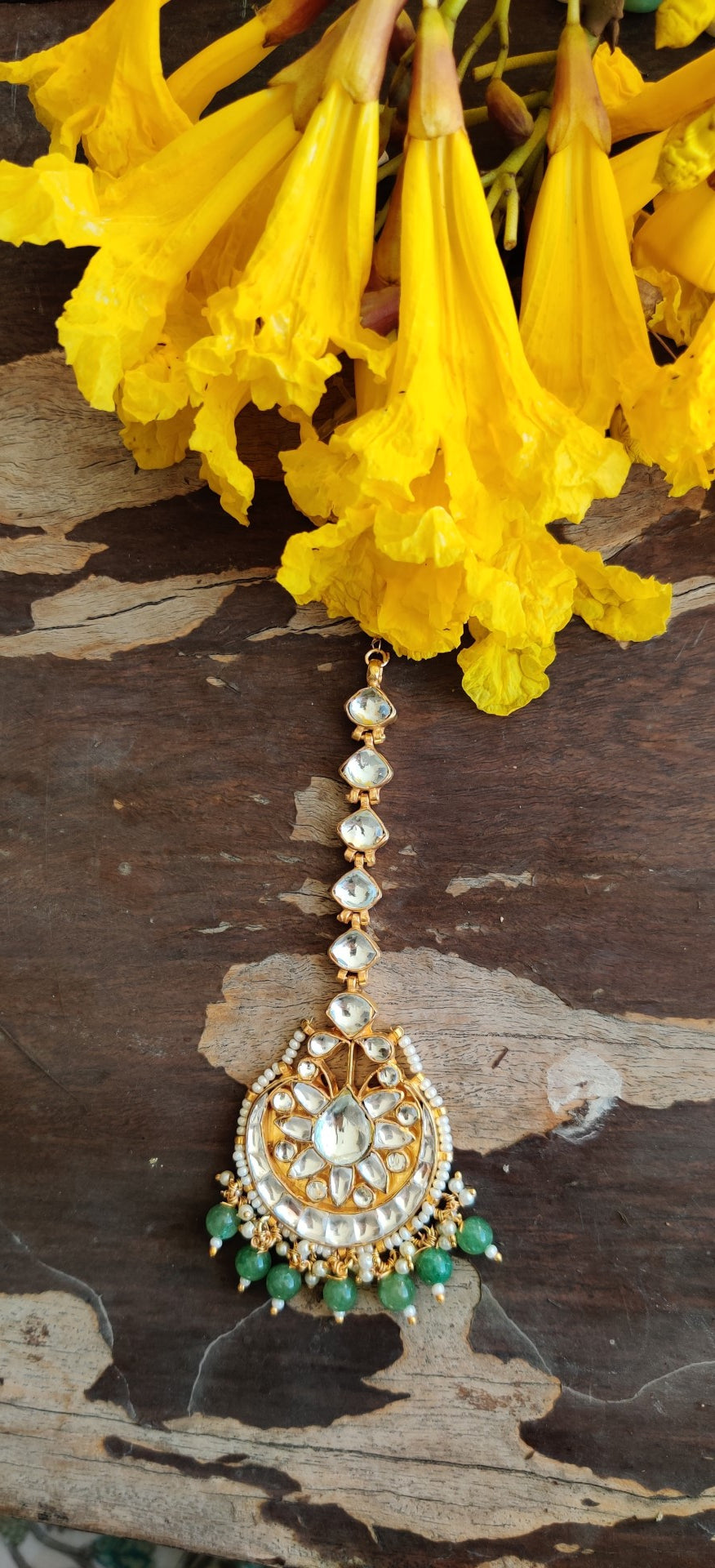 Sea Green Beaded Gold Plated Tikka