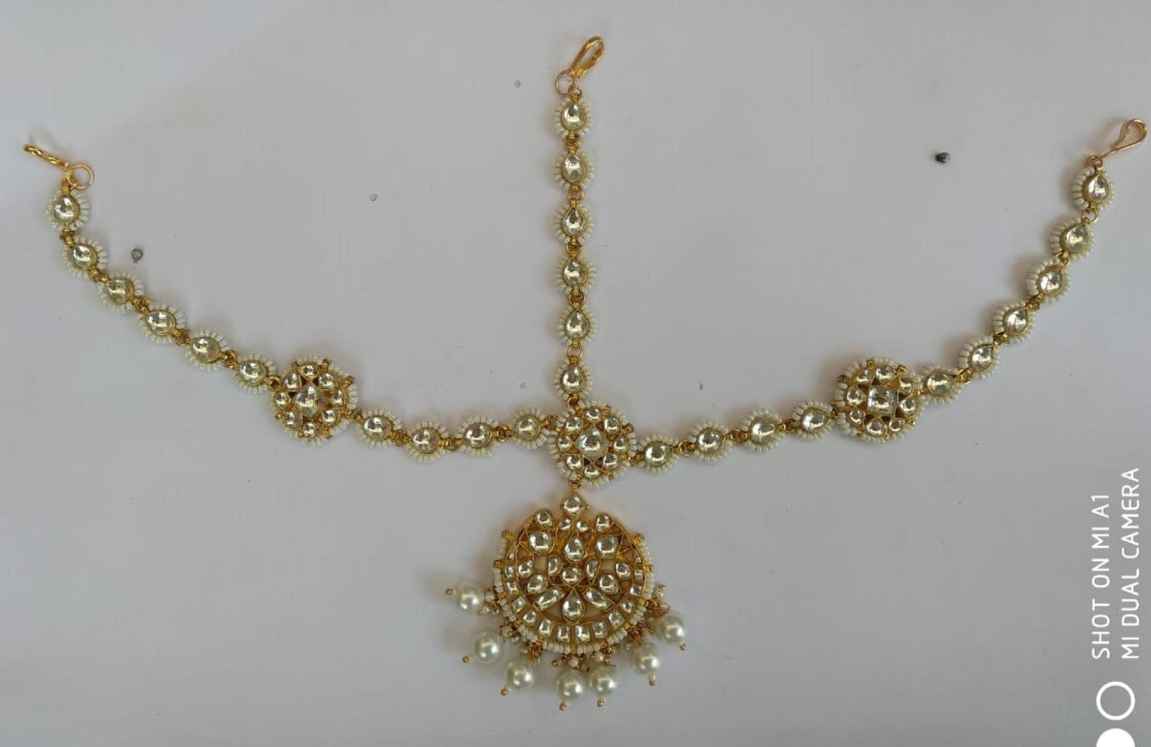 White Pearl Beaded Gold Plated Maangtikka