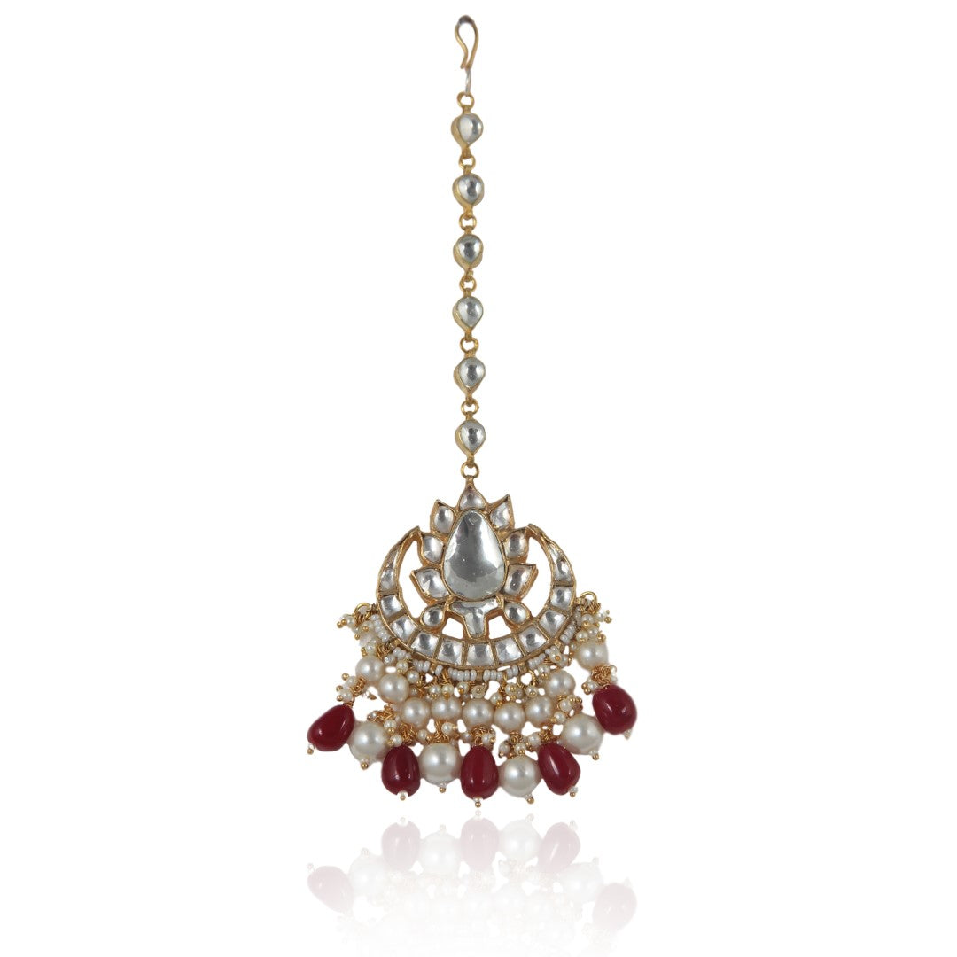Ruby Beads With Pearl Maangtikka