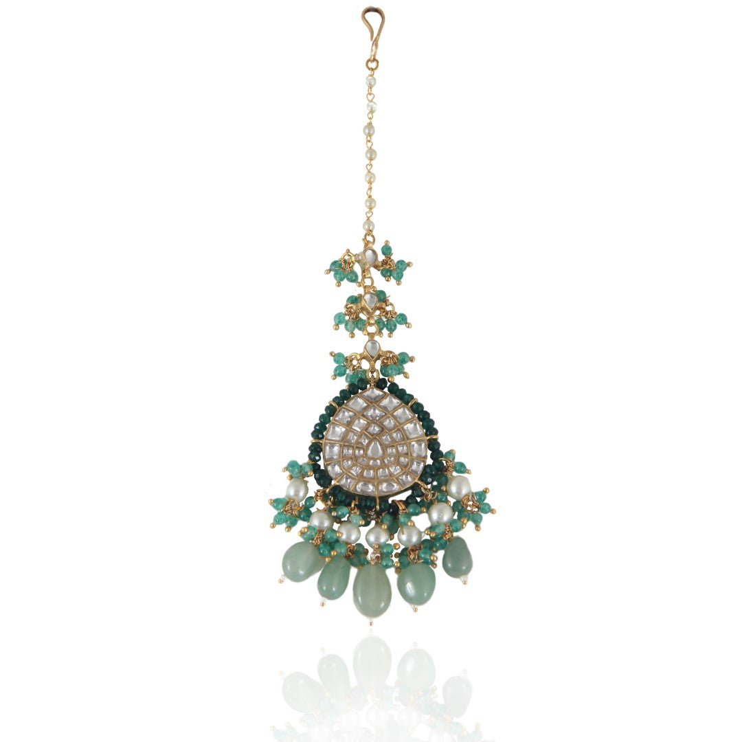 Sea Green Jadtar Gold Plated Maangtikka