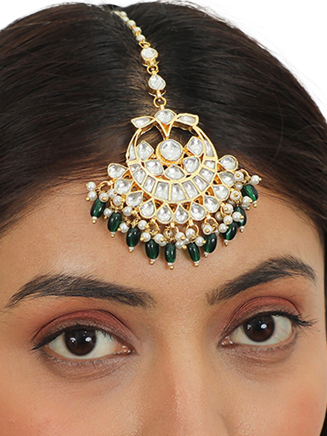Green Hangings Gold Plated Maangtikka