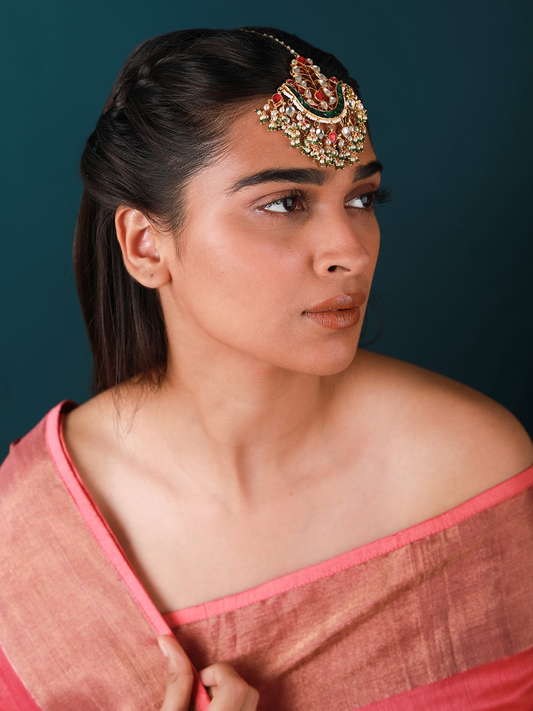 Jadtar pink green maangtikka