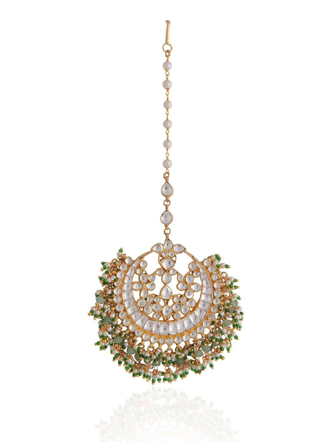 Green white hangings jadtar maangtikka