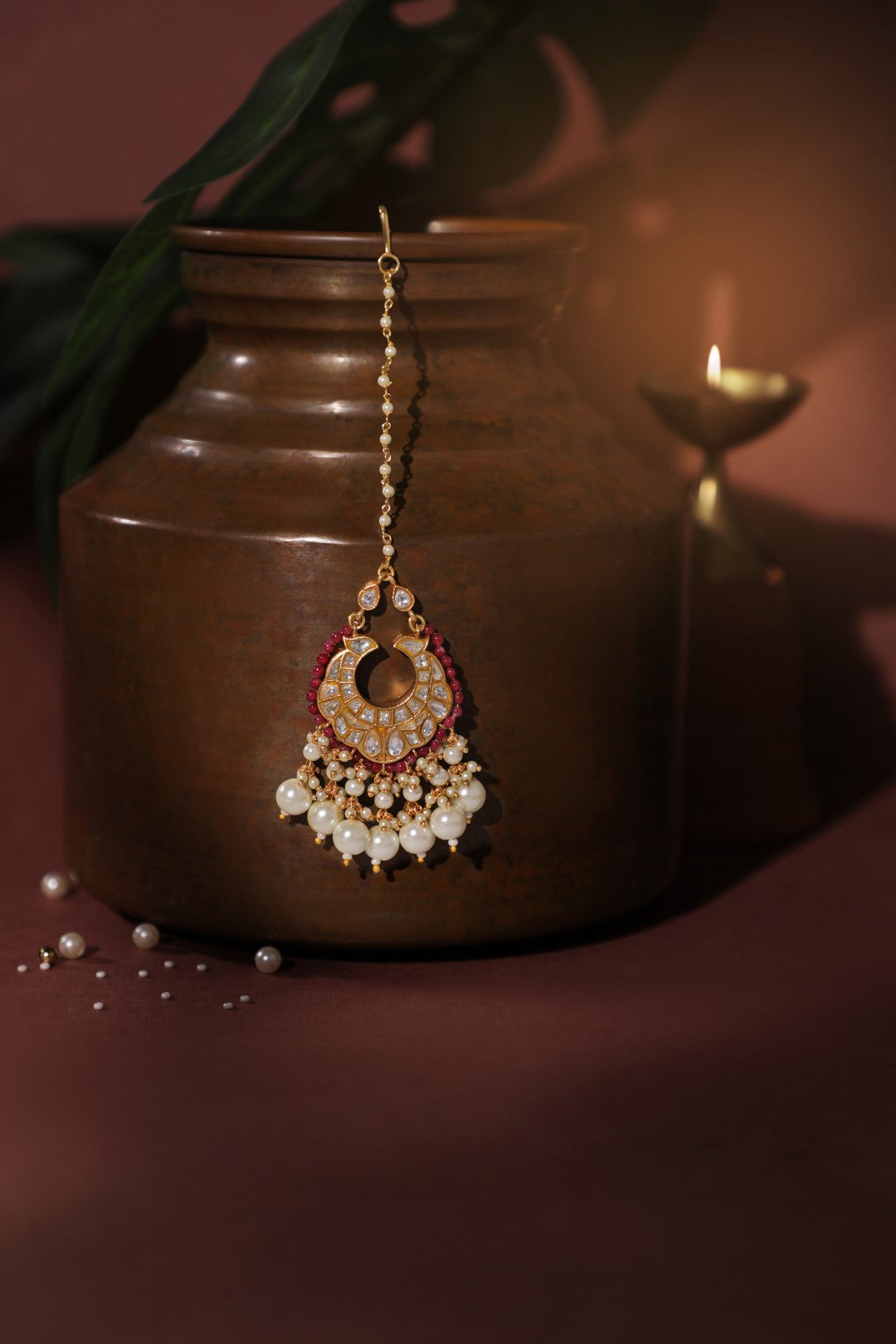 Pink with pearl beaded jadtar tikka