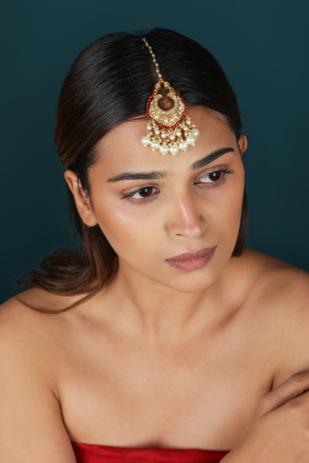Pink with pearl beaded jadtar tikka