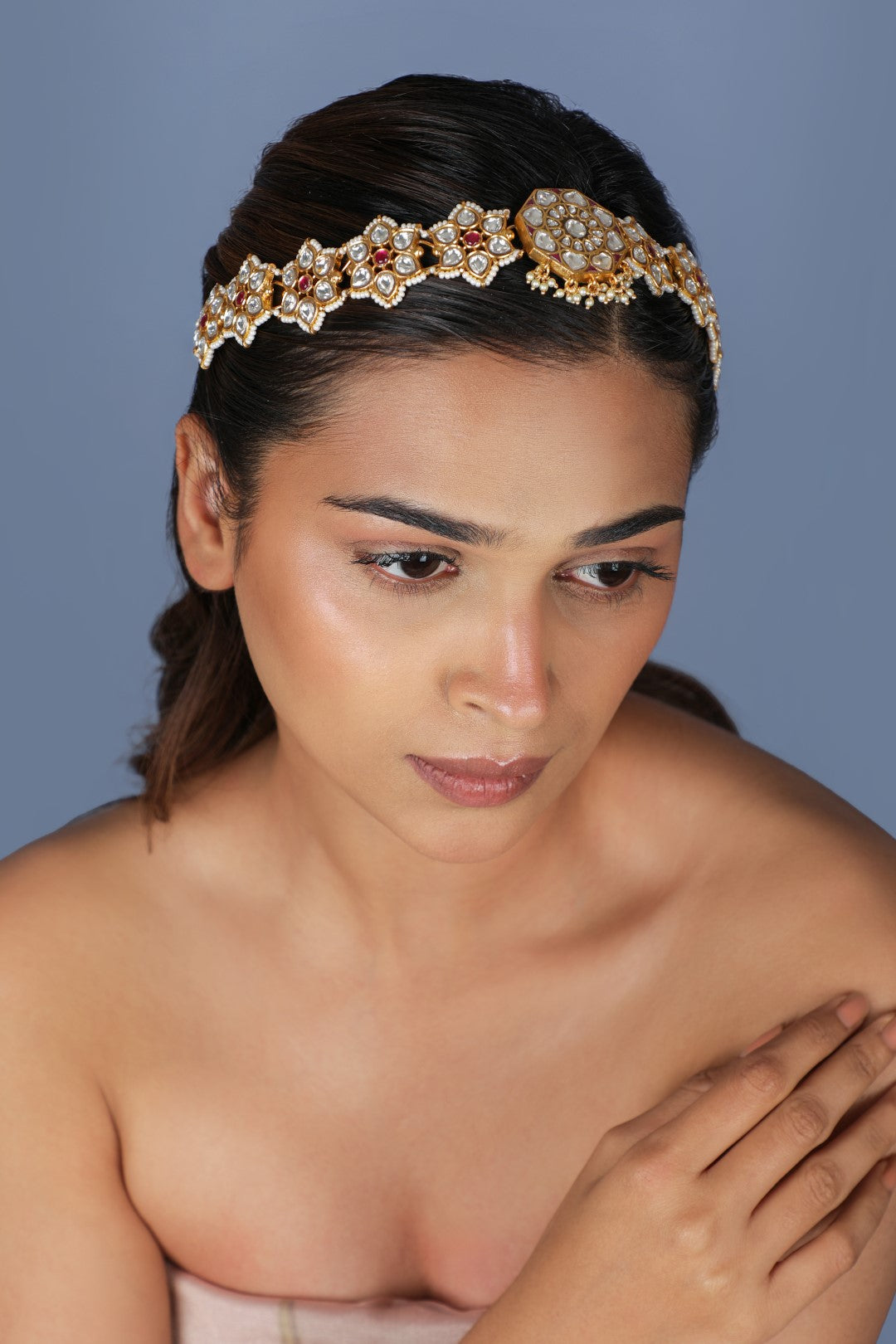 Floral design ruby pink & white hairband