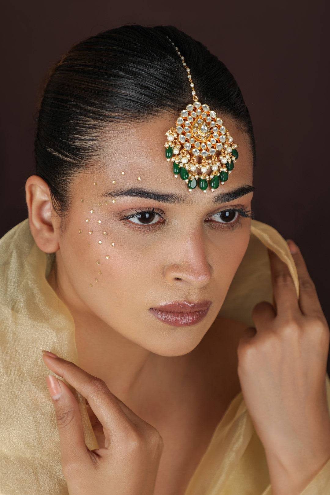 Emerald  green drop jadtar mangtikka