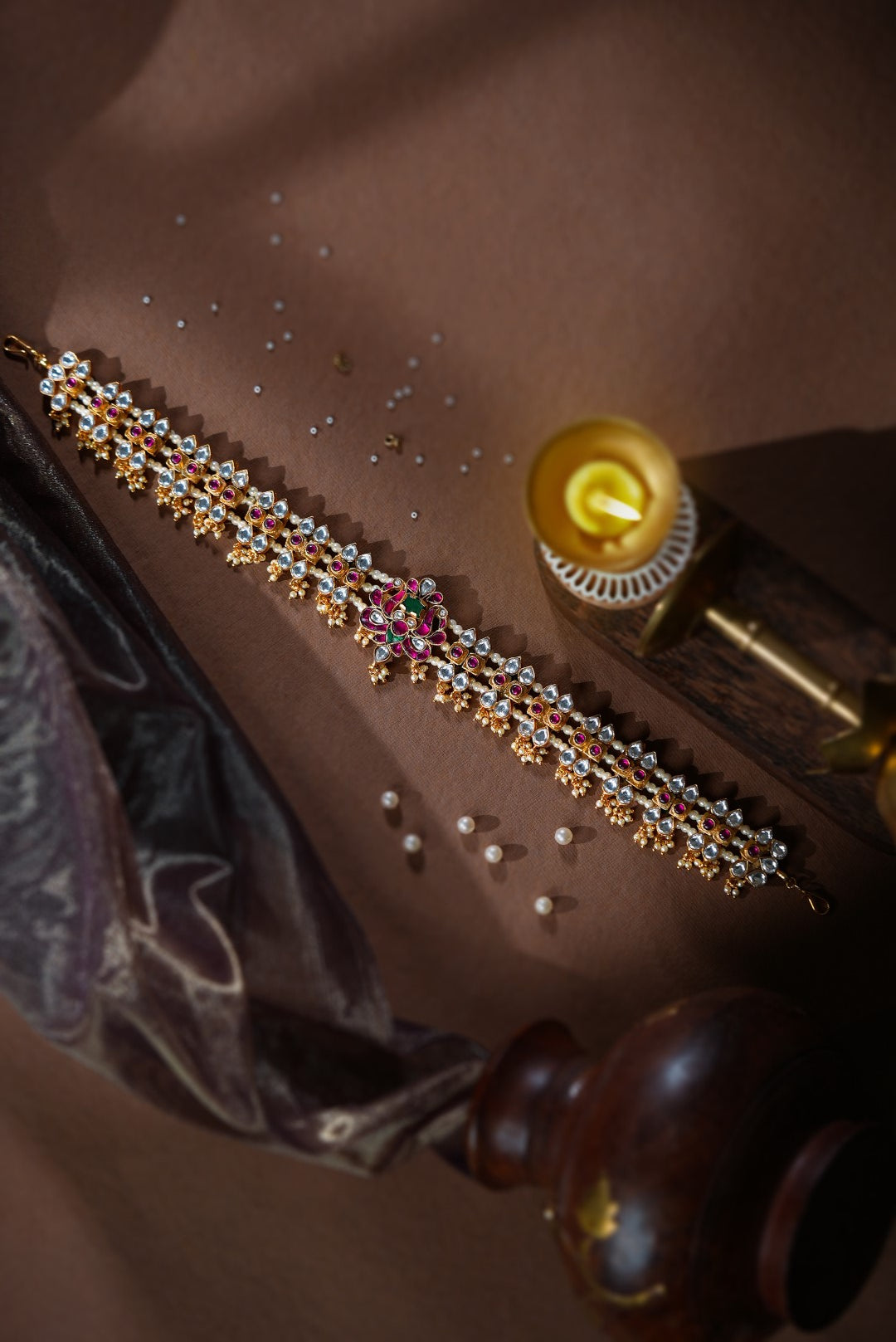 Traditional Ethnic Pink & White Pearl Hairband