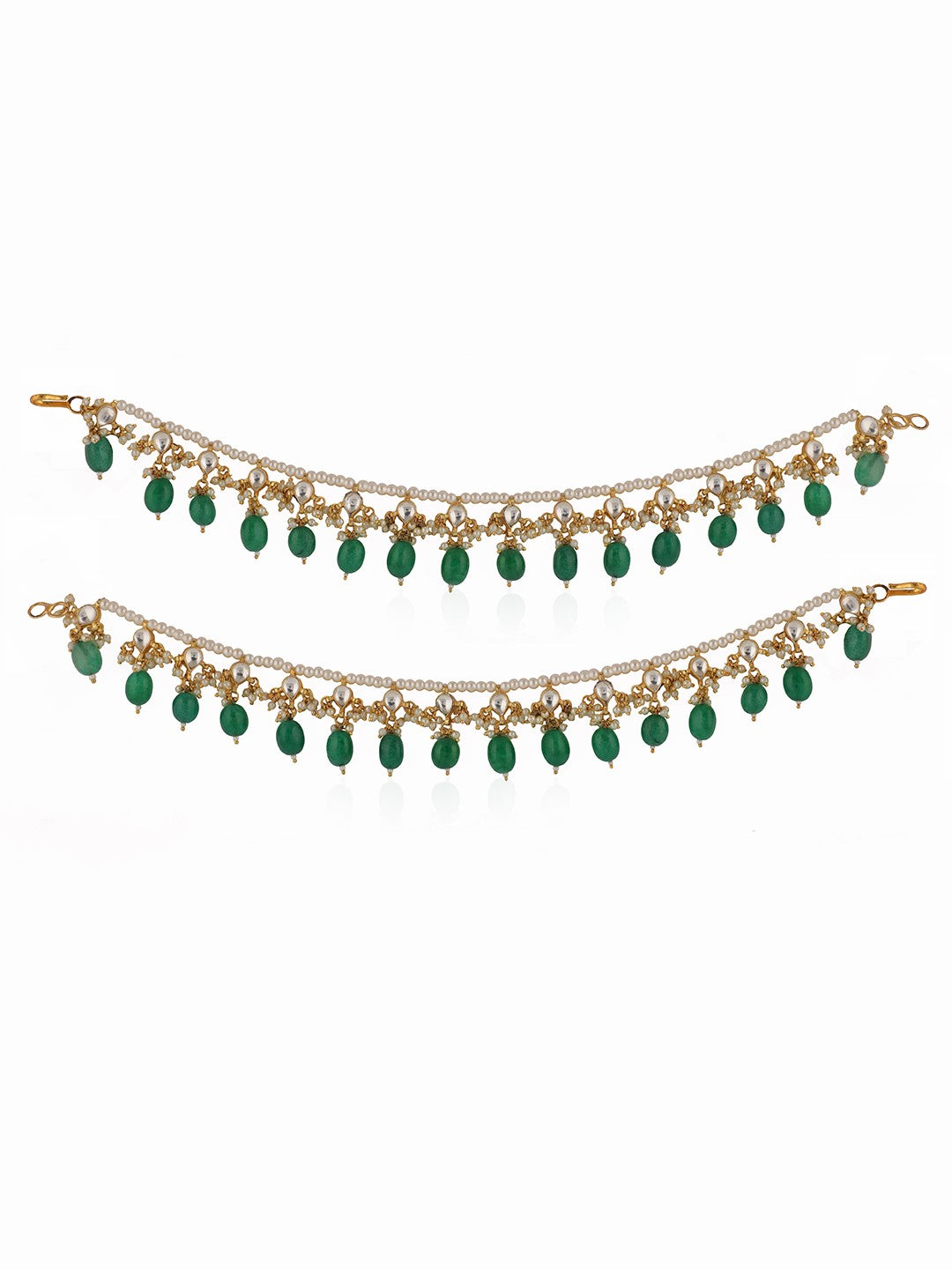 Emerald green beaded jadau payal