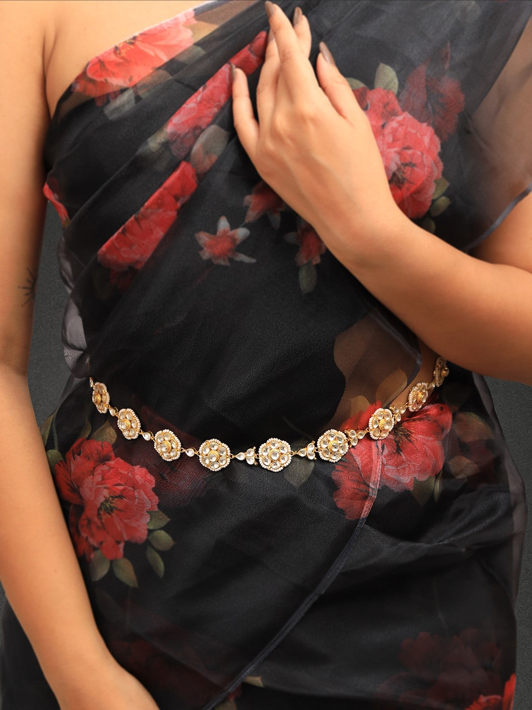 White Traditional Wear Gold Plated Belt