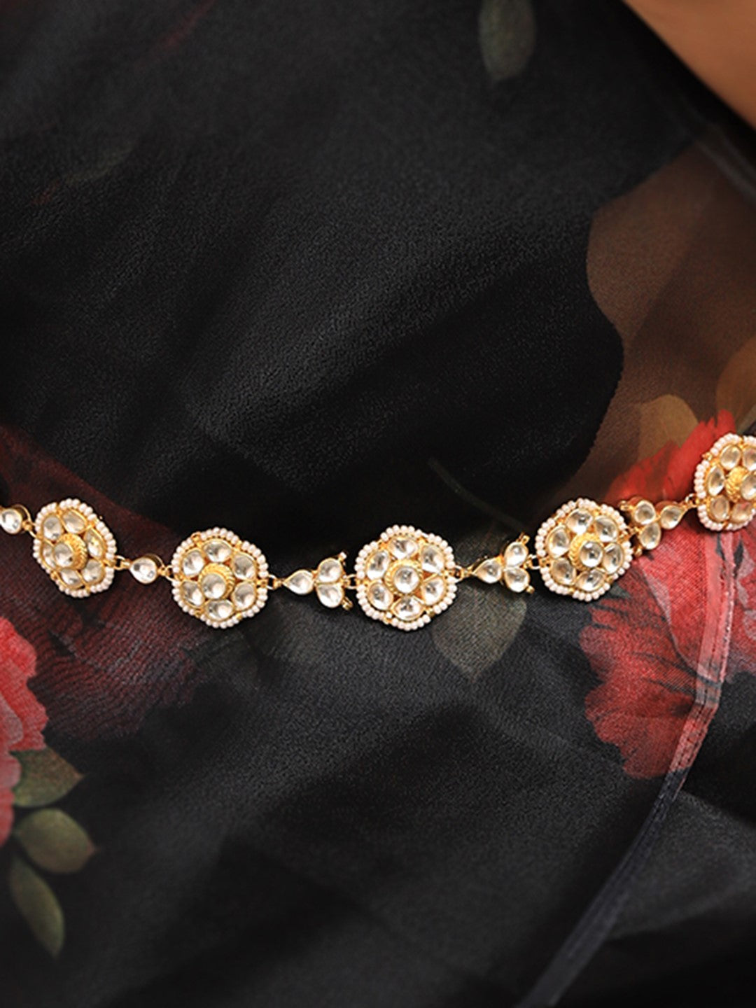 White Traditional Wear Gold Plated Belt