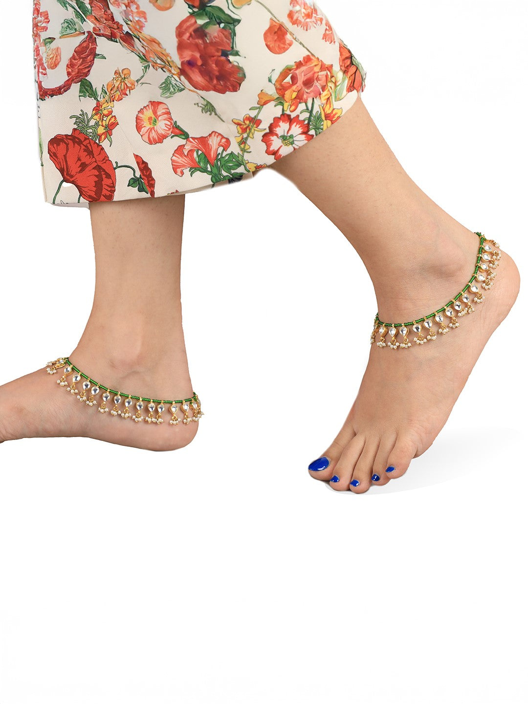 Light green hangings with white jadtar payal(pair)