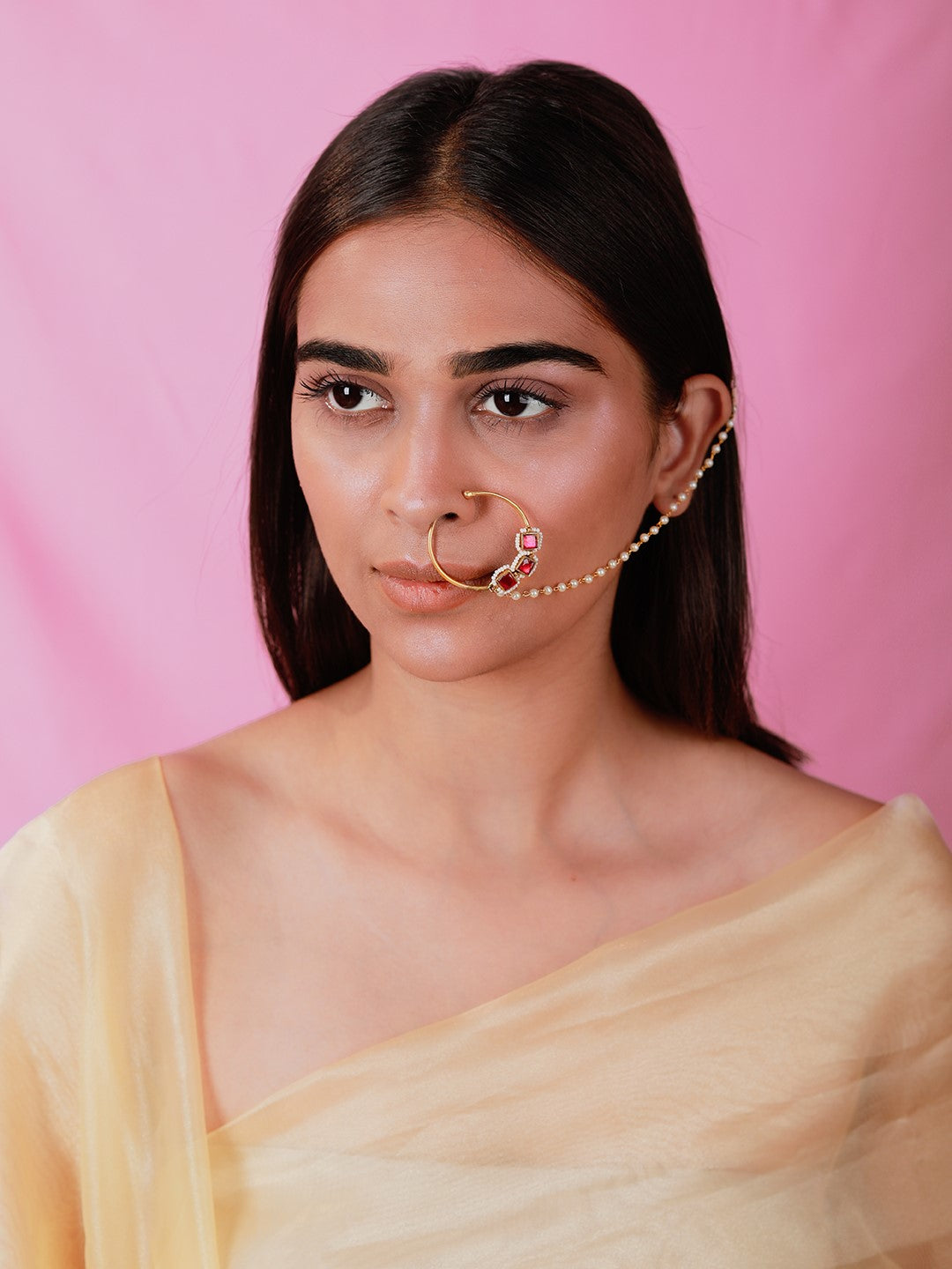 Pink Square Gold Plated Alloy Nose Ring