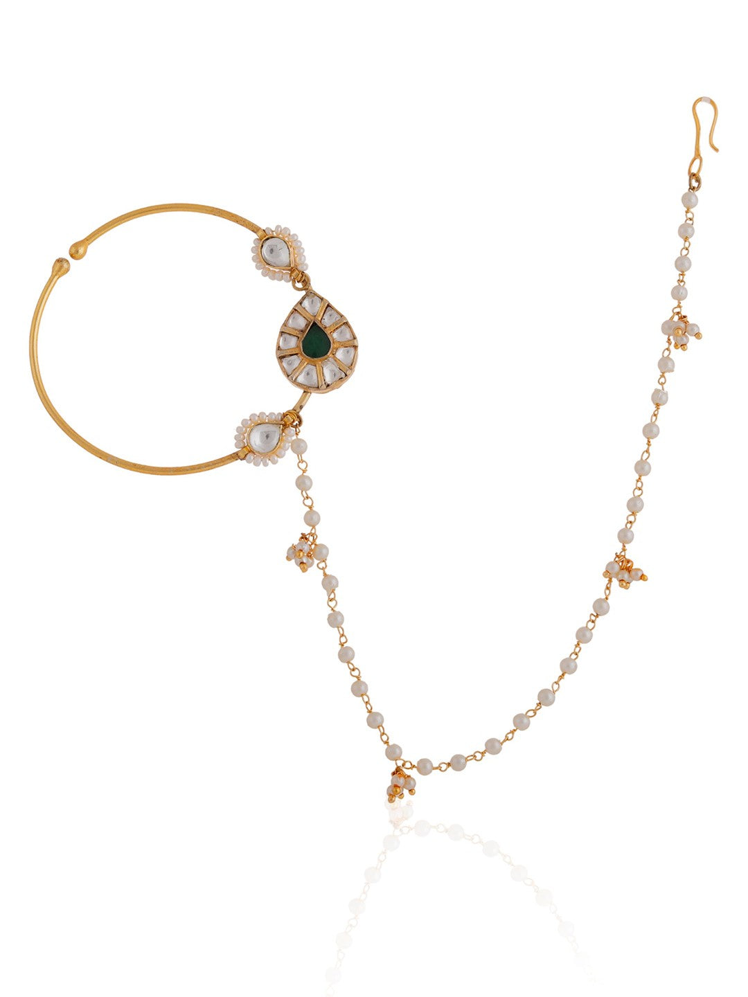 Traditional Wear Green Stone Gold Plated Nath