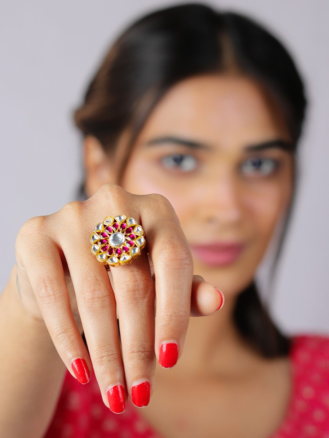 Pink jadau ring