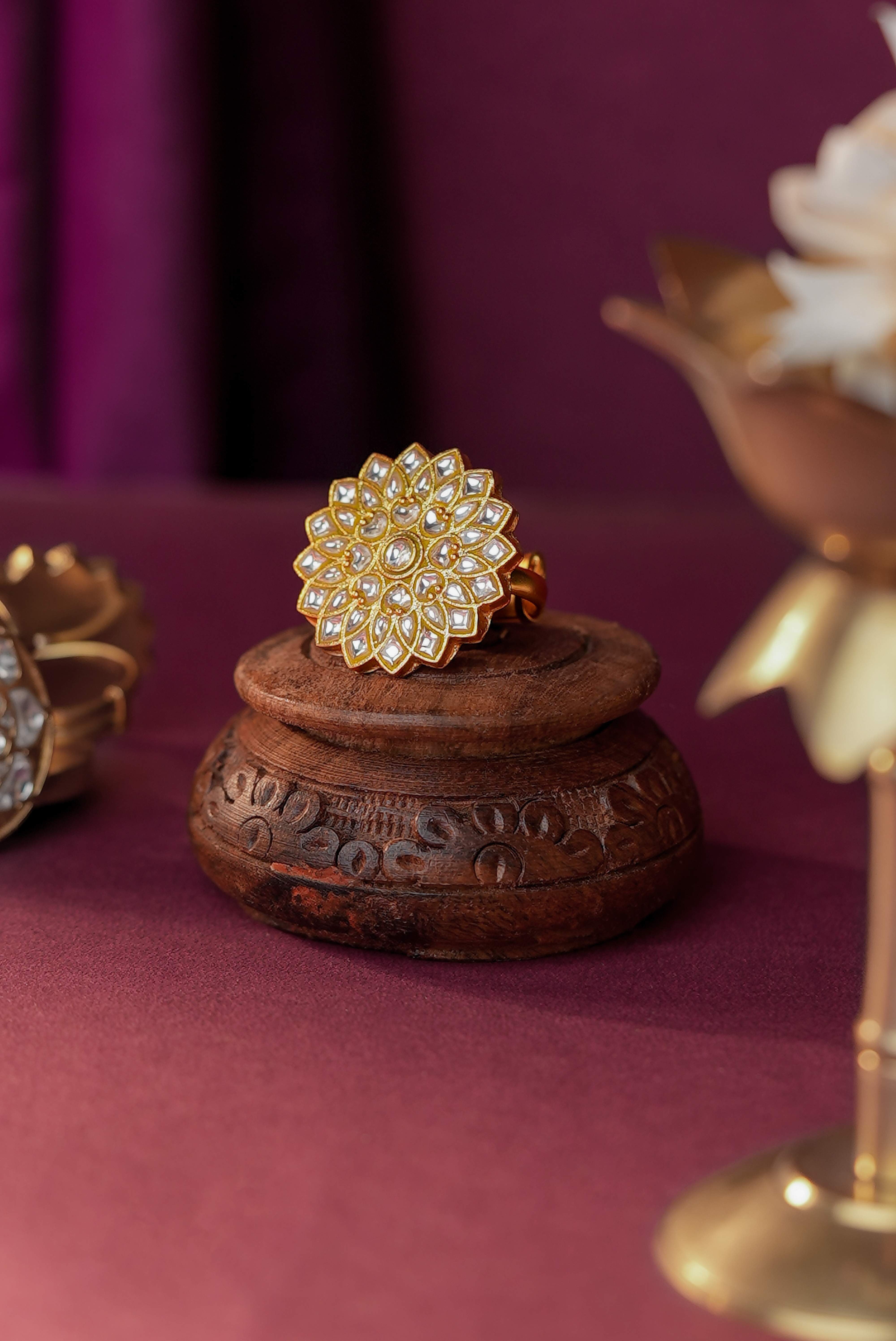 White Floral Kundan ring