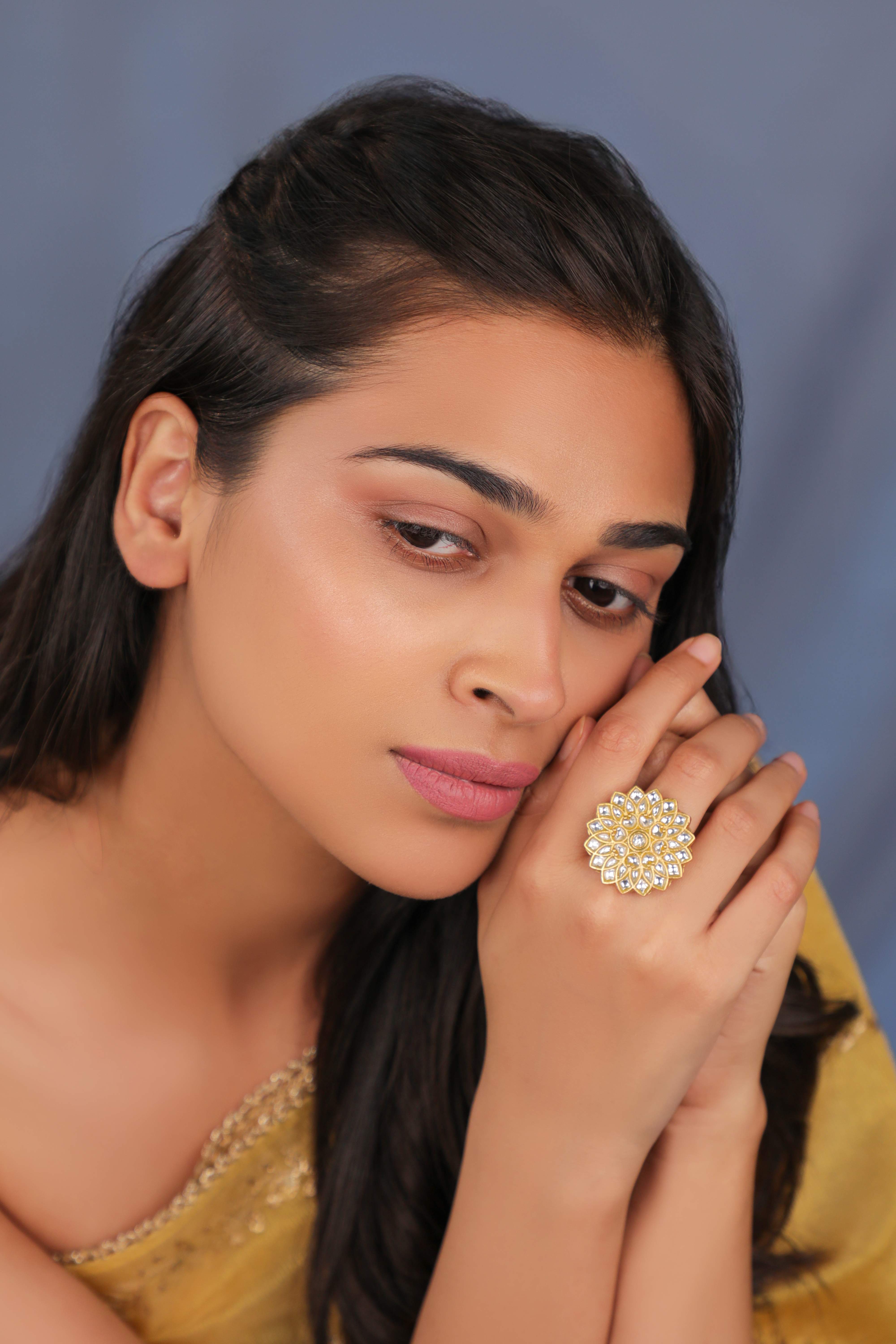 White Floral Kundan ring
