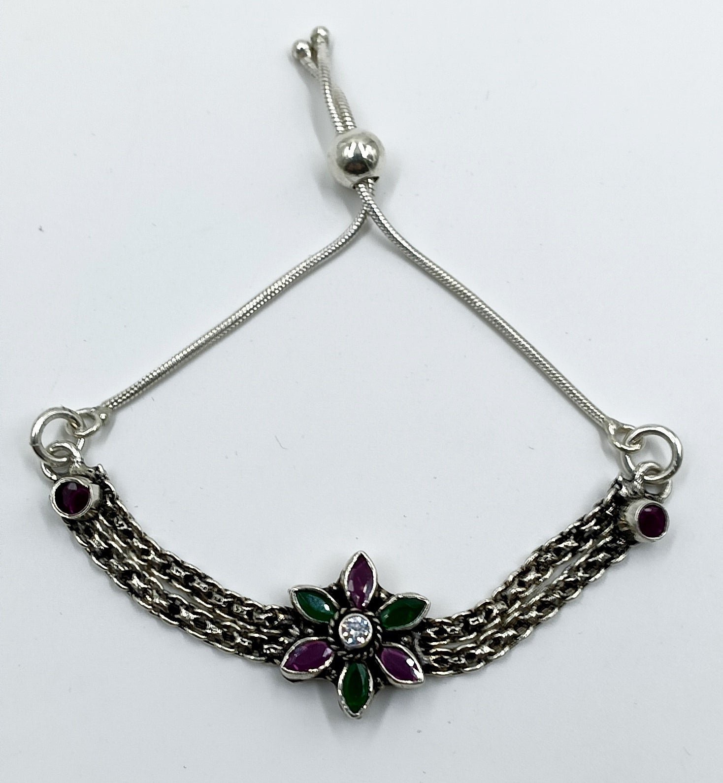 Floral Gemstone Adjustable Bracelet