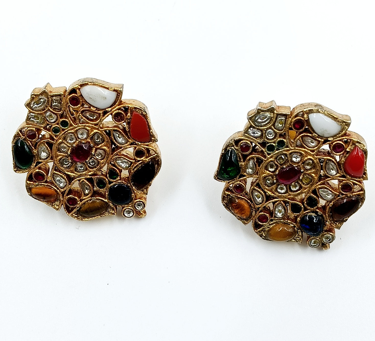 Navratna Stud Earrings in Gold Finish