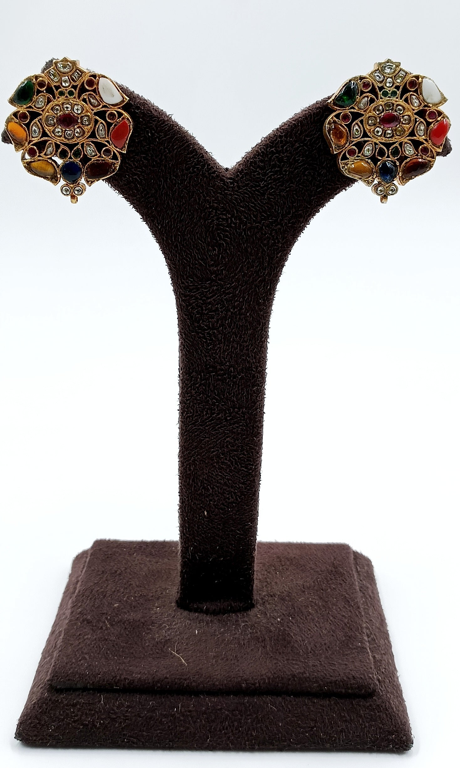 Navratna Stud Earrings in Gold Finish