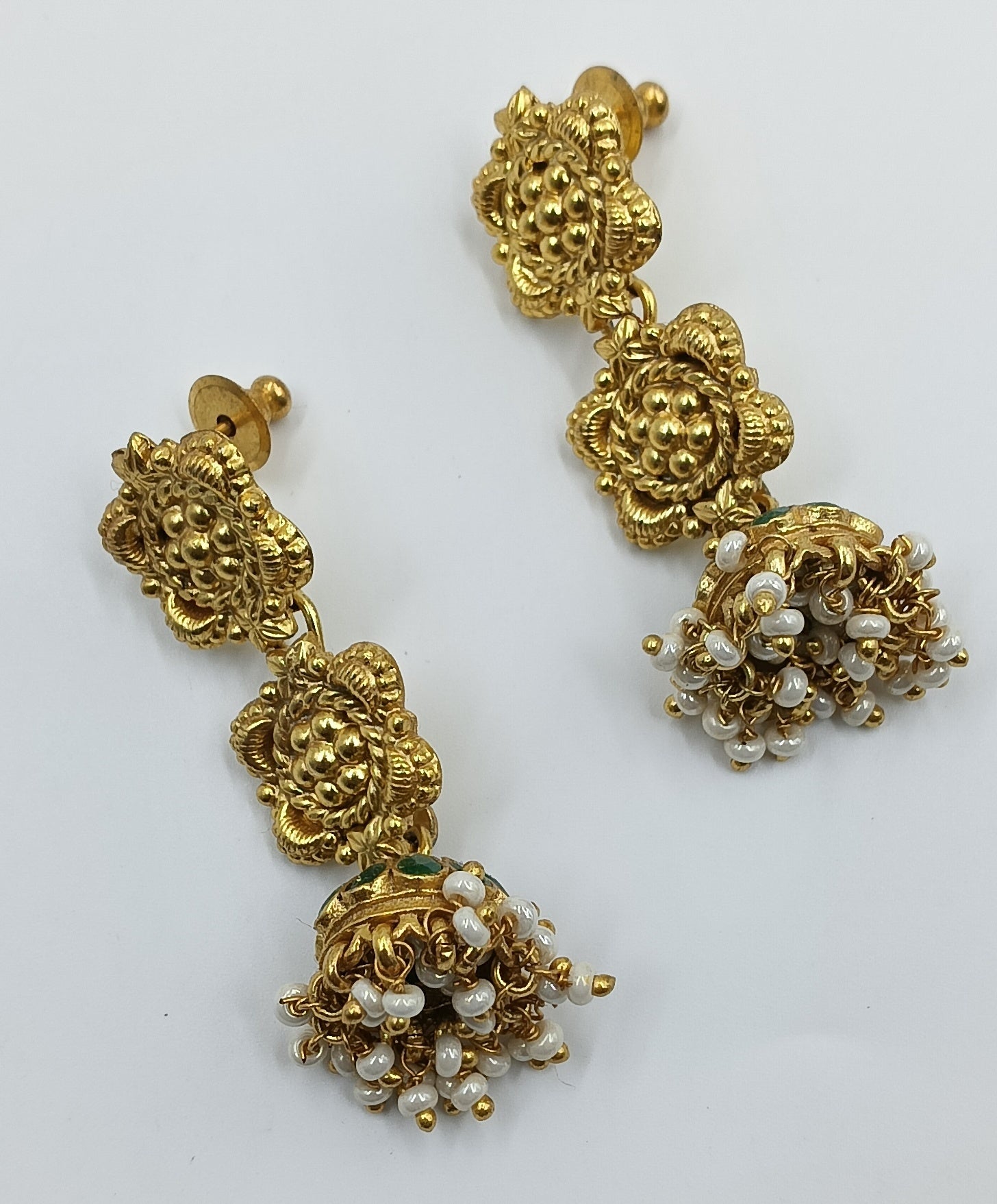 Floral Jhumka Earrings with Dual Enamel Motifs