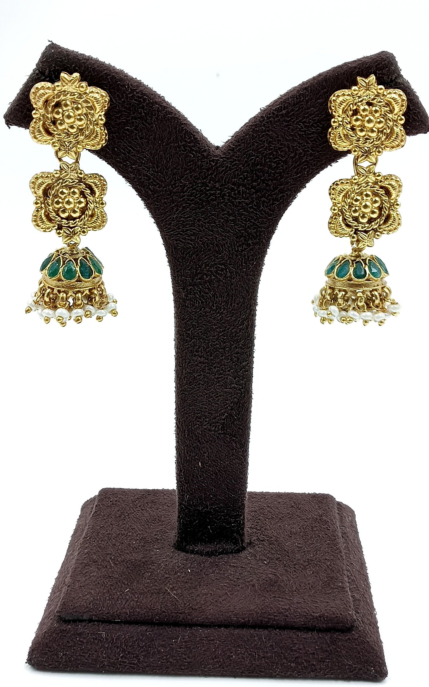 Floral Jhumka Earrings with Dual Enamel Motifs