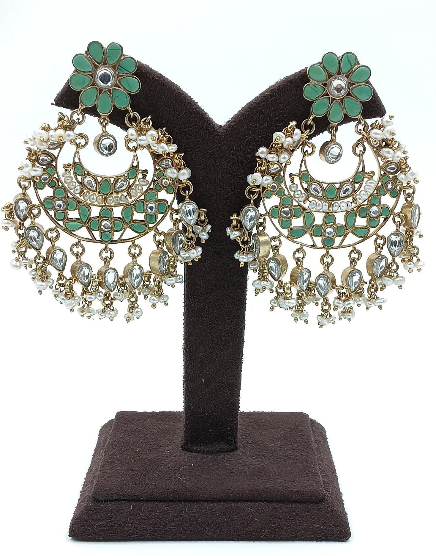 Mint Green Polki Chandbali Earrings