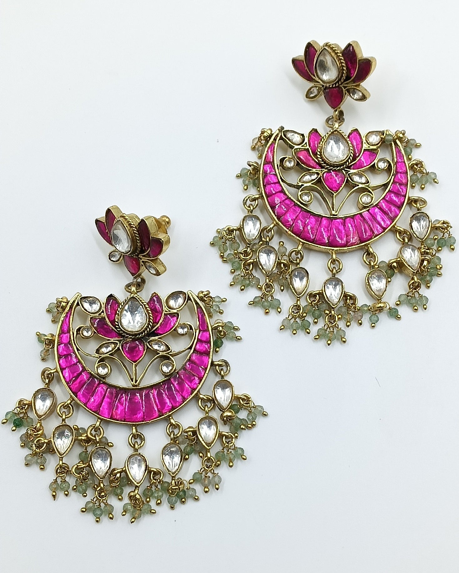 Fuchsia Lotus Chandbali Earrings