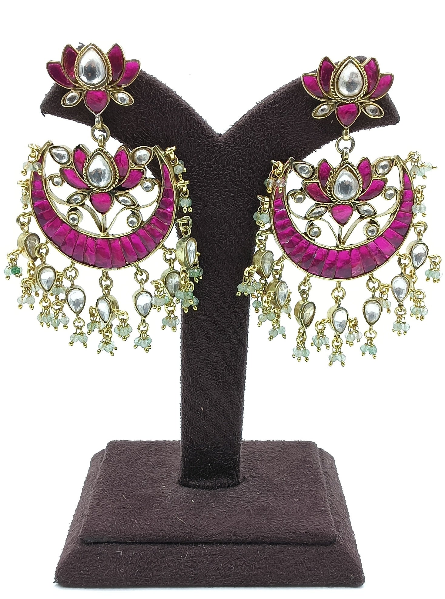 Fuchsia Lotus Chandbali Earrings